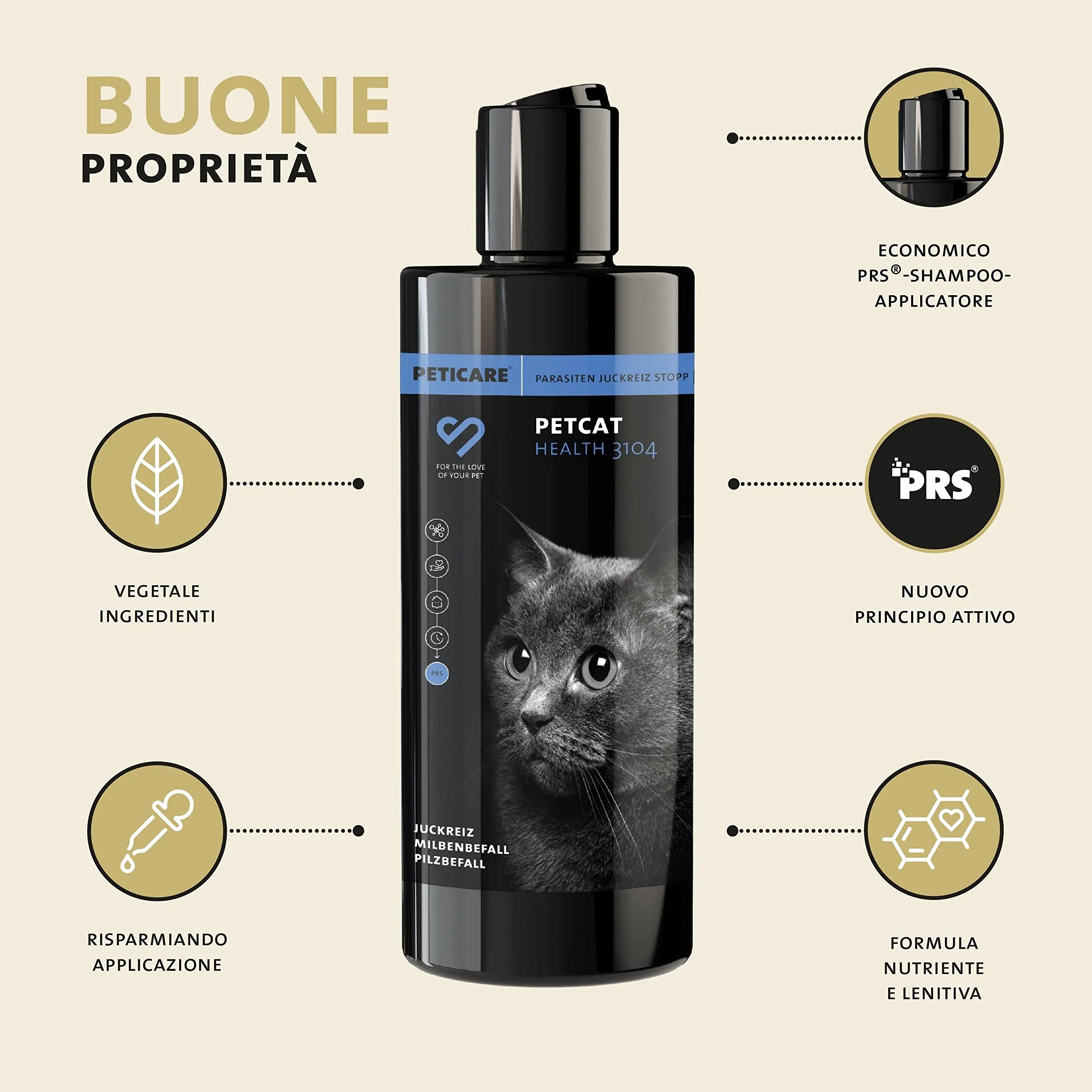 Peticare Shampoo Gatti Prurito e Acari – Scudo Cura Immediata per Parassiti – Senza Insetticidi – con Proteine della Seta – Shampoo Lenitivo - immagine 4