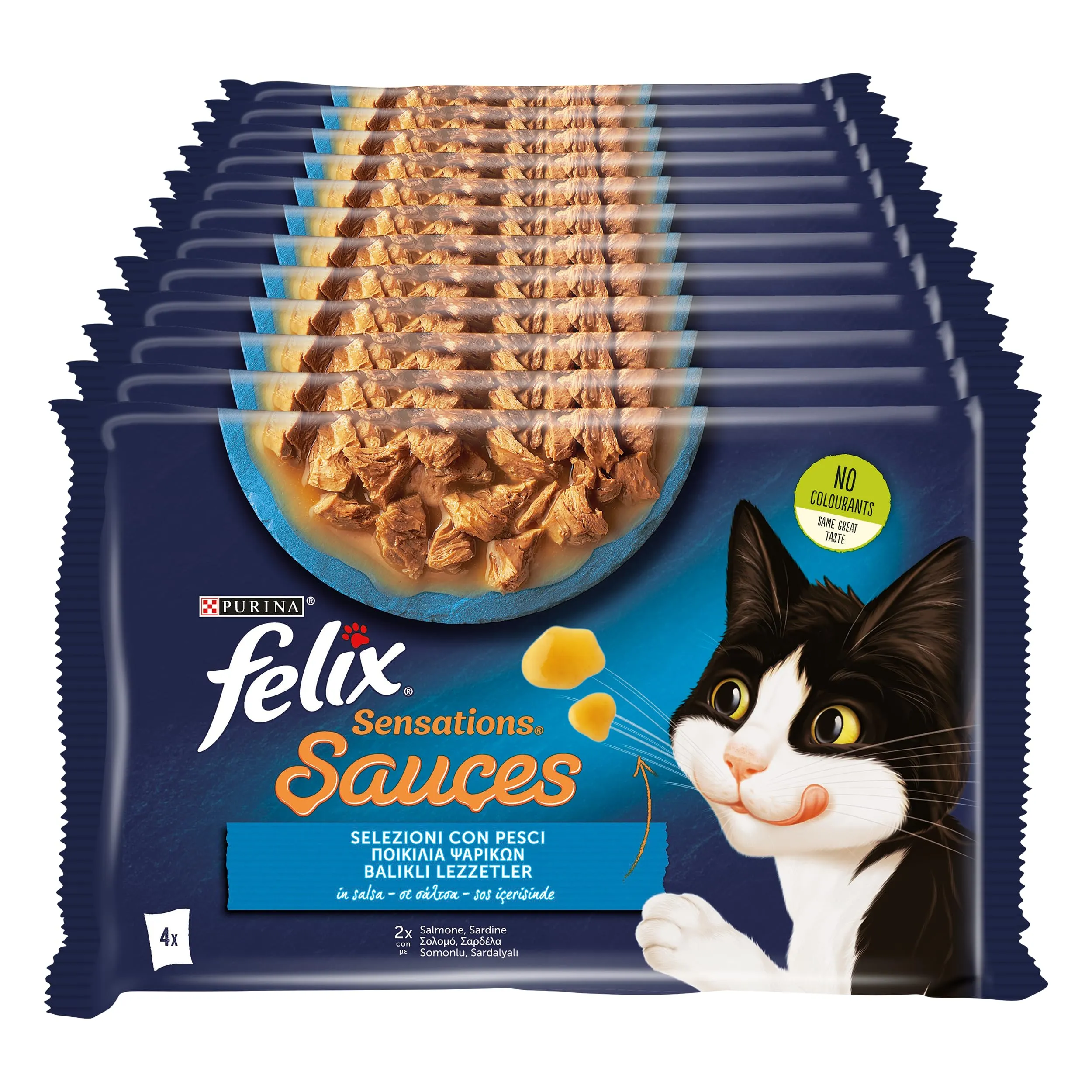 FELIX Sensations Cibo Umido per Gatti Adulti in Salsa con Salmone e Sardine 48 Buste da 85g - immagine 1