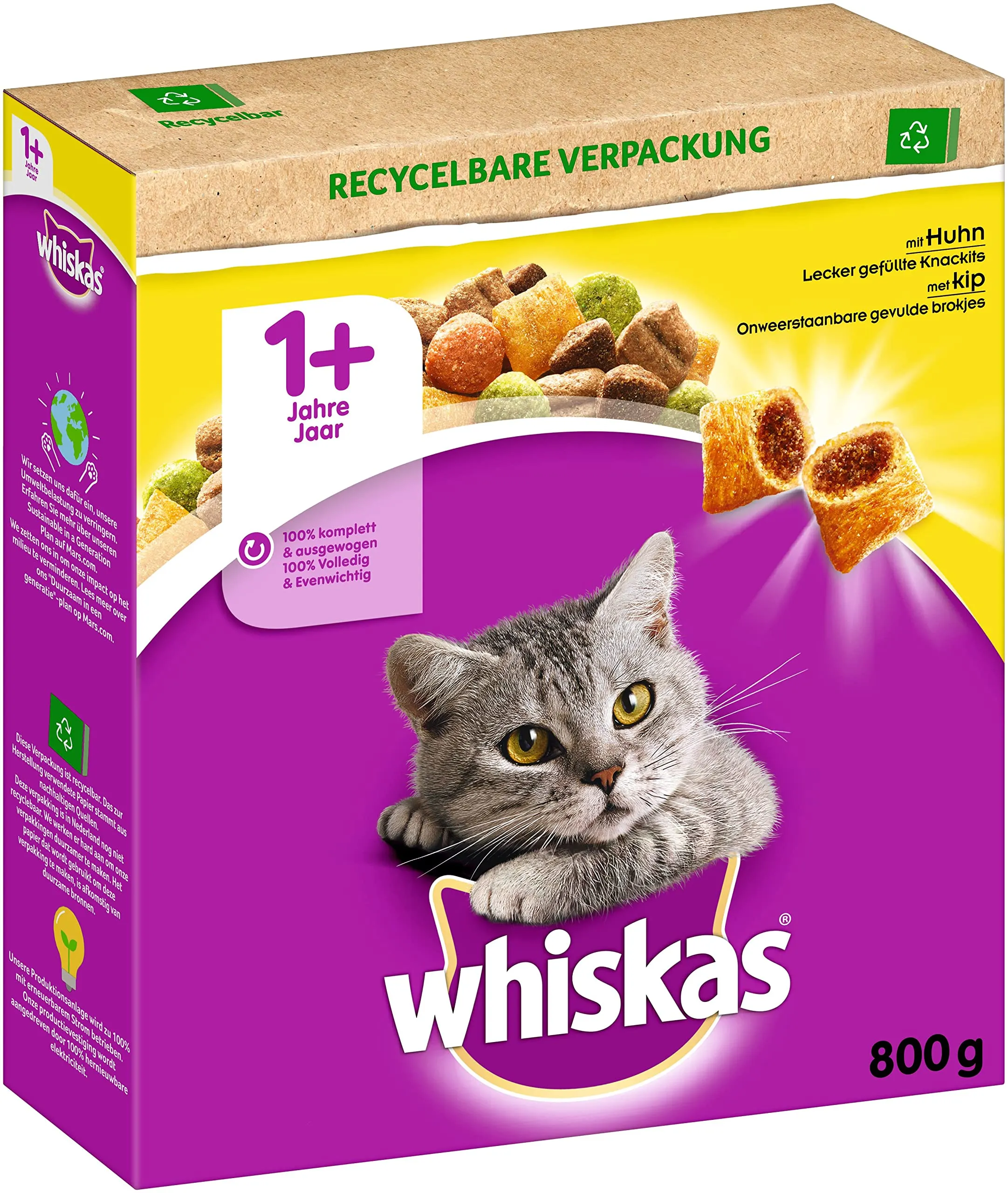 Whiskas Adult 1+ cibo secco pollo, 5 x 800 g (5 confezioni) – cibo secco per gatti adulti – diverse confezioni di prodotti disponibili - immagine 2