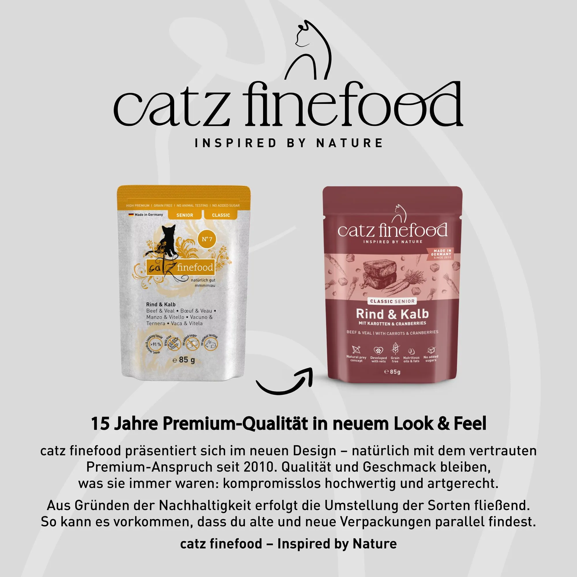 catz finefood Senior N°07 Manzo e vitello cibo umido per gatti – cibo umido di alta qualità per il vostro gatto anziano – senza cereali, senza zucchero, alto contenuto di carne, vitamine e minerali - immagine 2