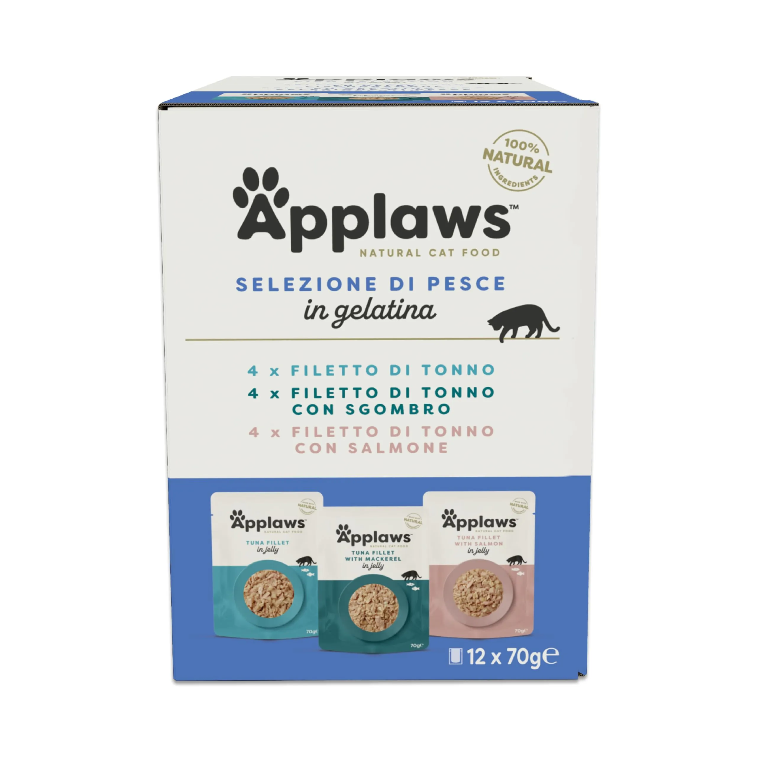 Applaws Natural cibo umido per gatti, Selezione di pesce in gelatina 70g (12x70g Pouch) - immagine 1