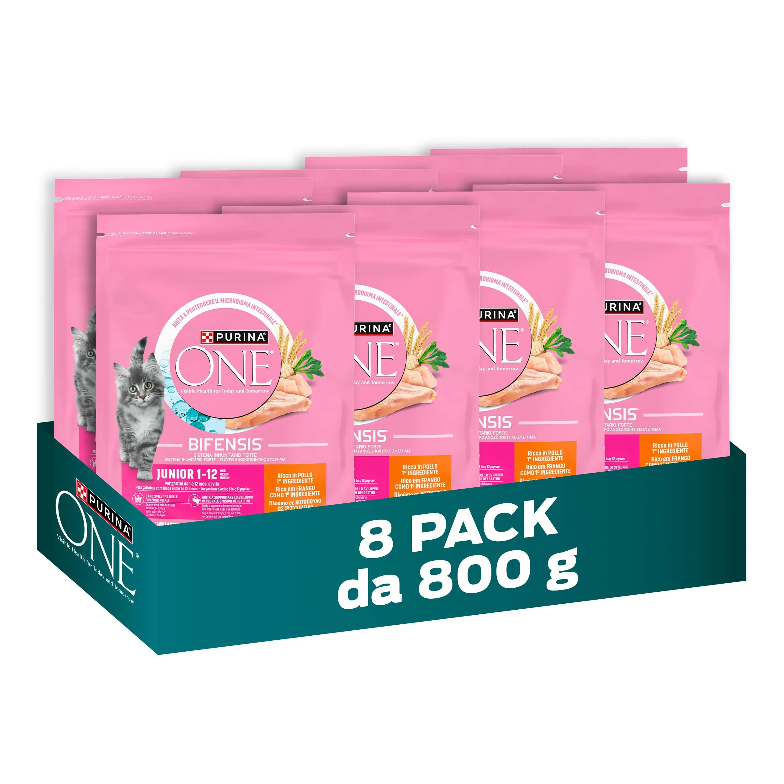 PURINA ONE Bifensis Junior, Crocchette per Gattini, 8 Sacchi da 800g - immagine 1