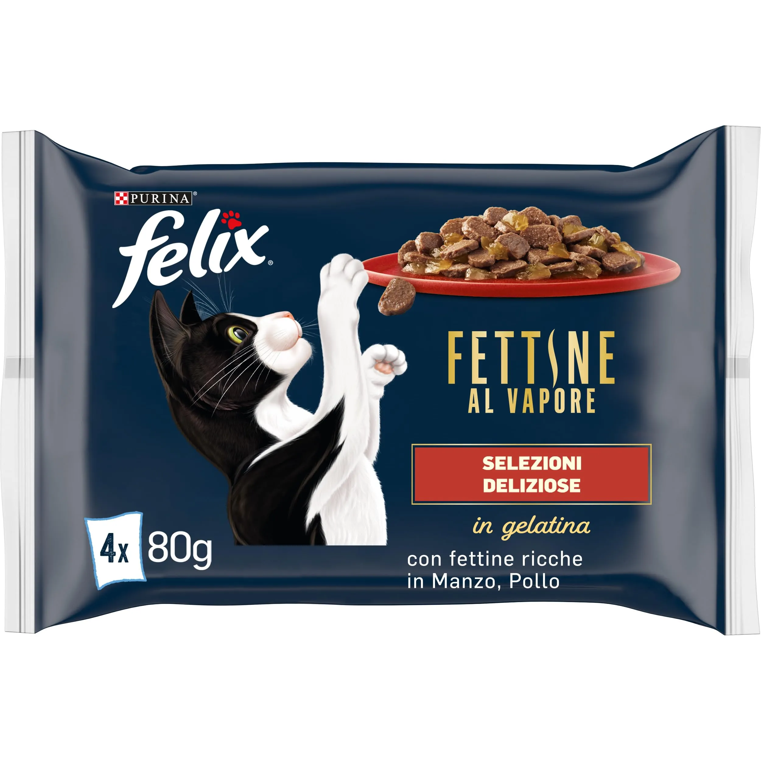 FELIX Cibo Umido per Gatti Adulti Fettine al vapore in gelatina con Manzo e Pollo 48 Buste da 80g - immagine 3