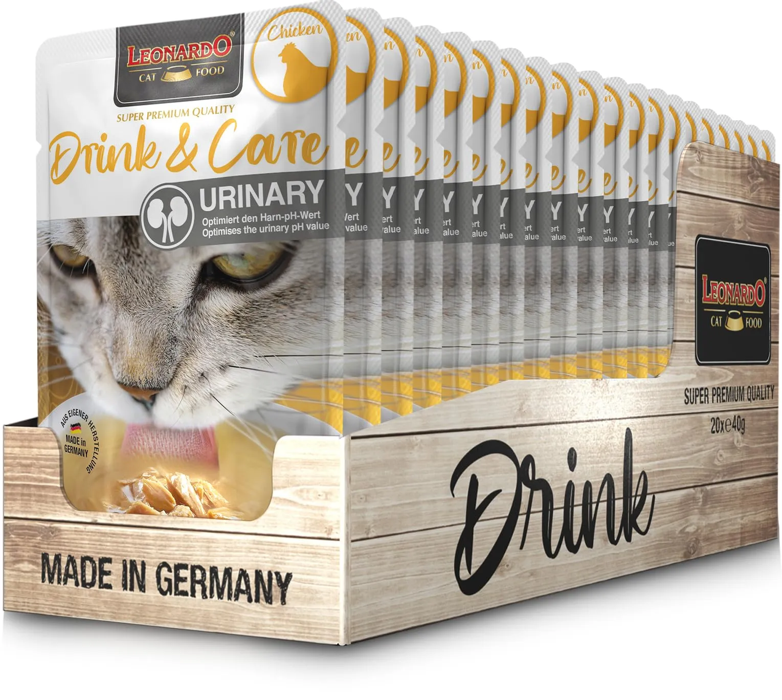 LEONARDO Drink & Care Urinary Chicken 20x 40g, Deliziosa bevanda per gatti per un pH ottimizzato - immagine 1
