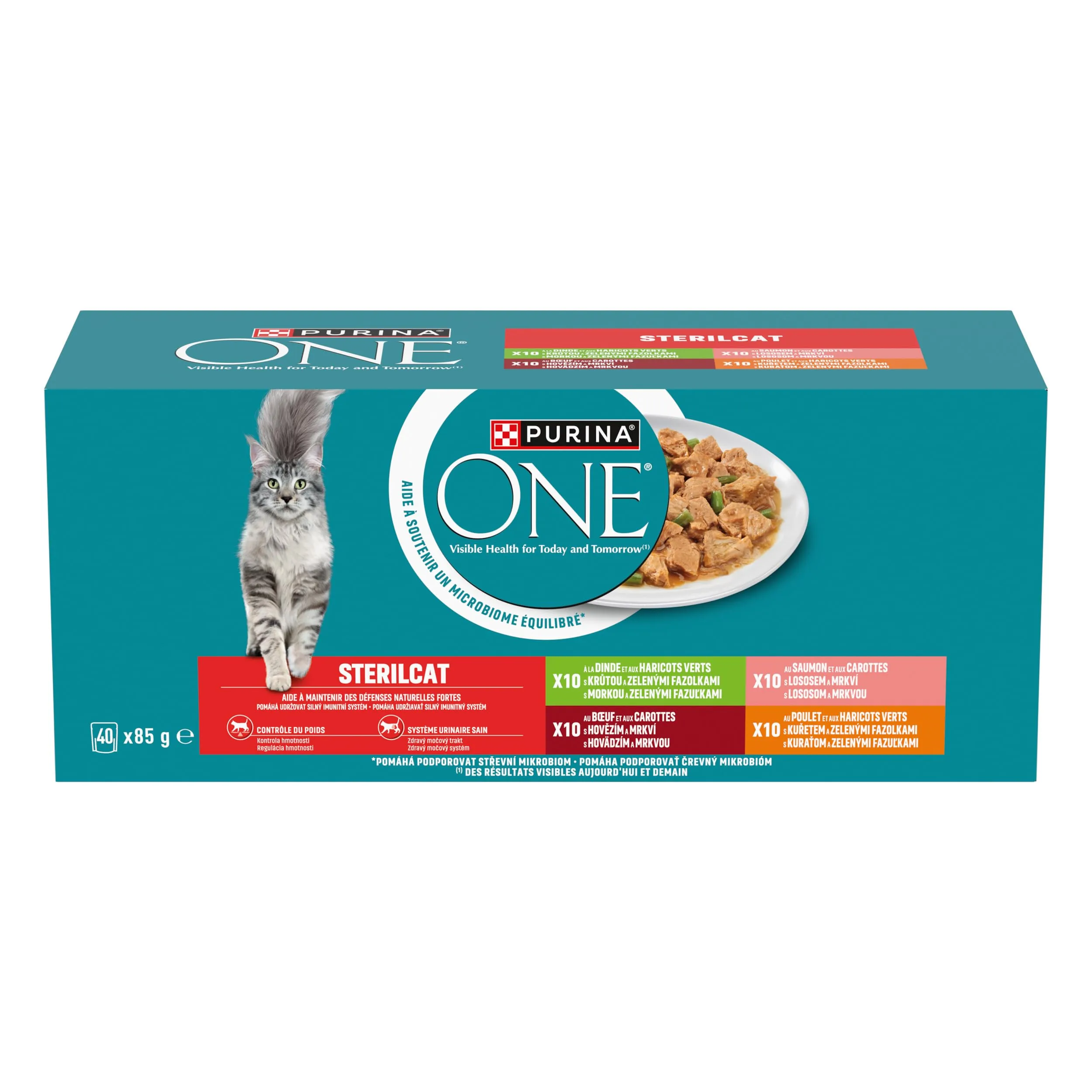 PURINA ONE | Gatto adulto Sterilizzato | Sostiene la vitalità del gatto, i muscoli e le articolazioni | Scagliati in salsa | Manzo, Pollo, Salmone, Tacchino | Bustine Freschezza, Confezione da 40 x 85 - immagine 2