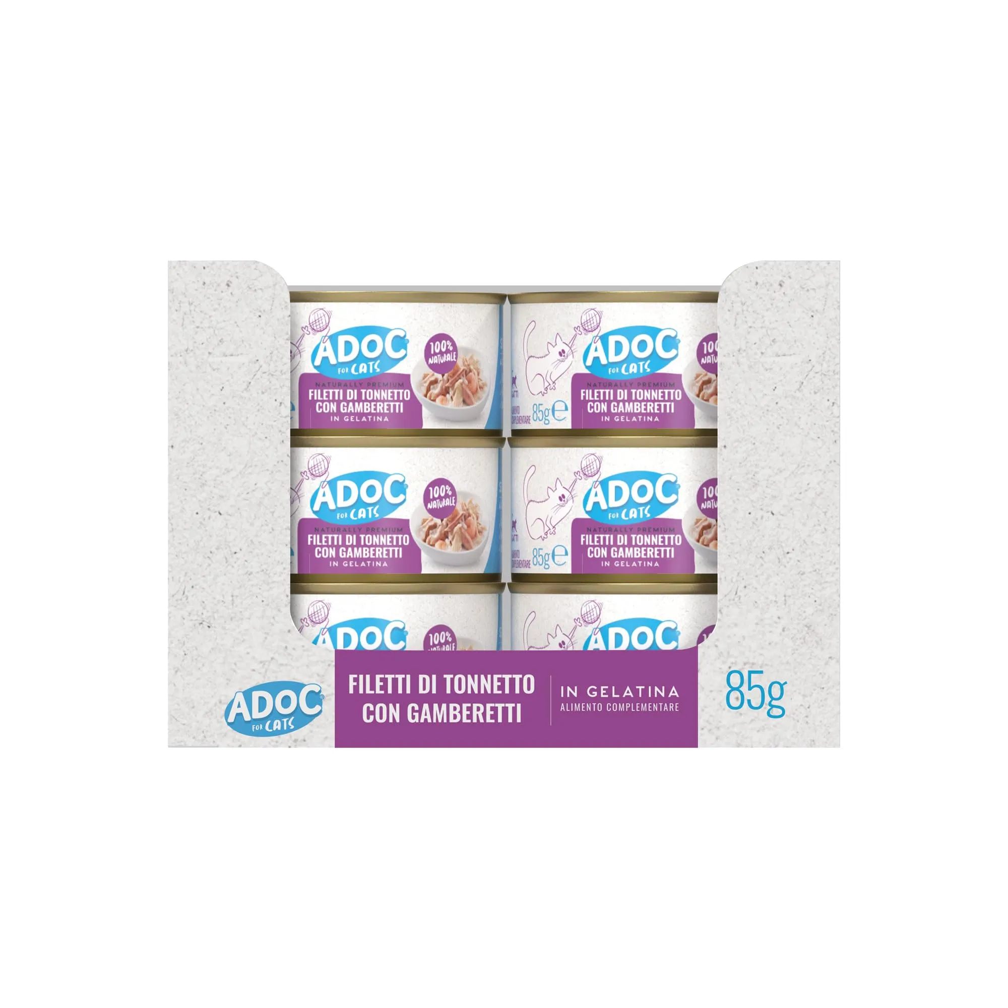 Adoc Naturally Premium, Alimento Umido Complementare per Gatti, Tonnetto con Gamberetti, 24 Lattine da 85 g, in Gelatina, Senza Conservanti e Coloranti - immagine 4