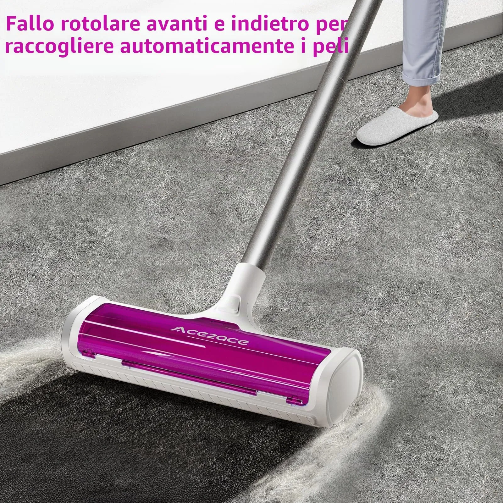 ACE2ACE Spazzola Peli Animali da Tappeti - Autopulente a Raccolta Autonoma - immagine 2
