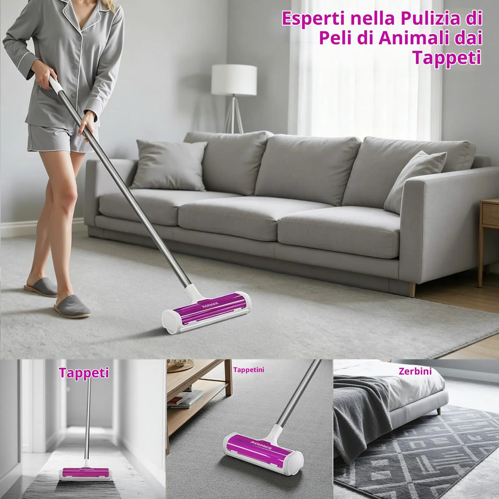 ACE2ACE Spazzola Peli Animali da Tappeti - Autopulente a Raccolta Autonoma - immagine 5