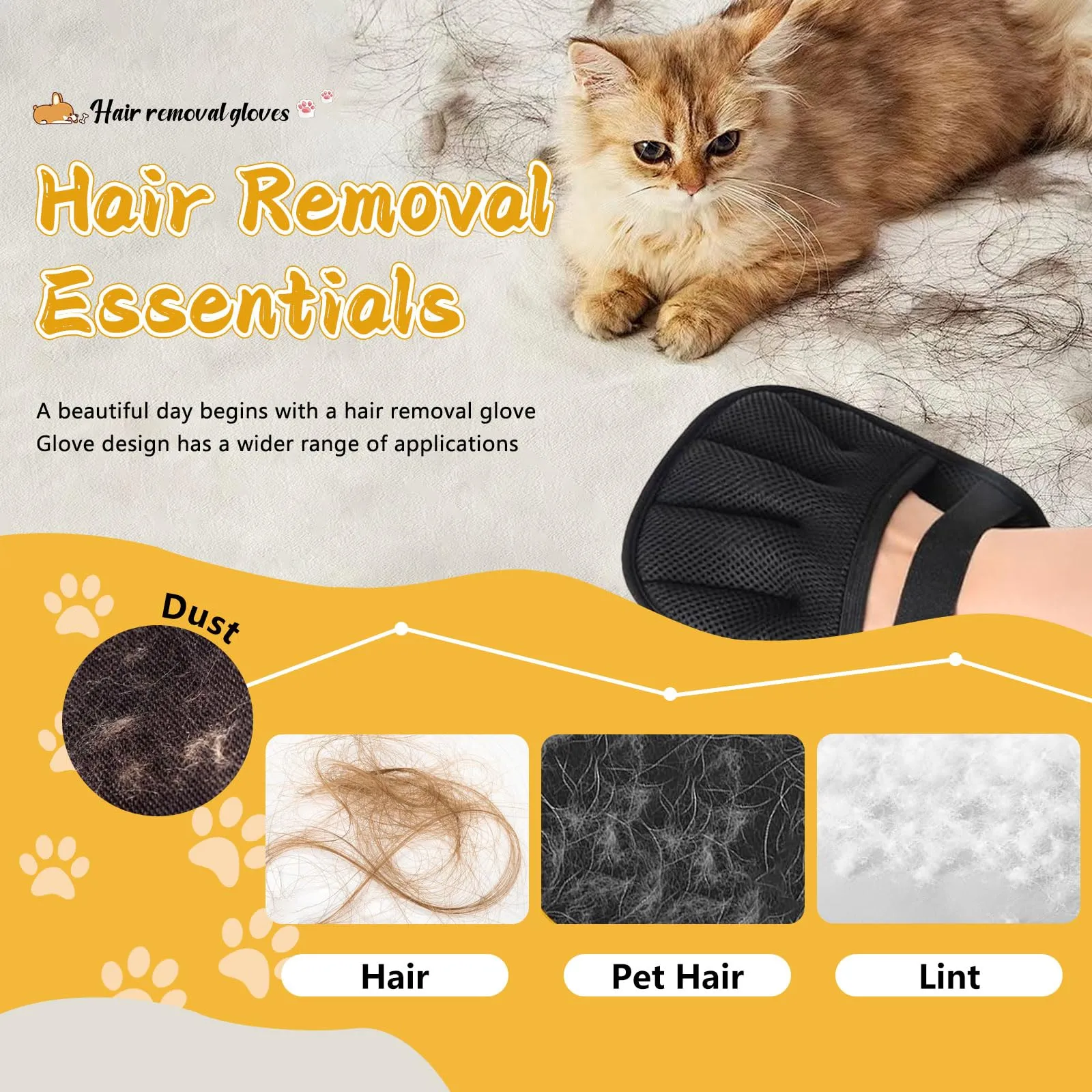 Mizijia 3 Pezzi Pet Hair Remover Glove, Yomi Pet Guanto, Guanto Elettrostatico Peli Gatto, Guanto Rimuovi Peli Animali, Double-Sided Magnetico Pet Hair Remover Glove - immagine 3