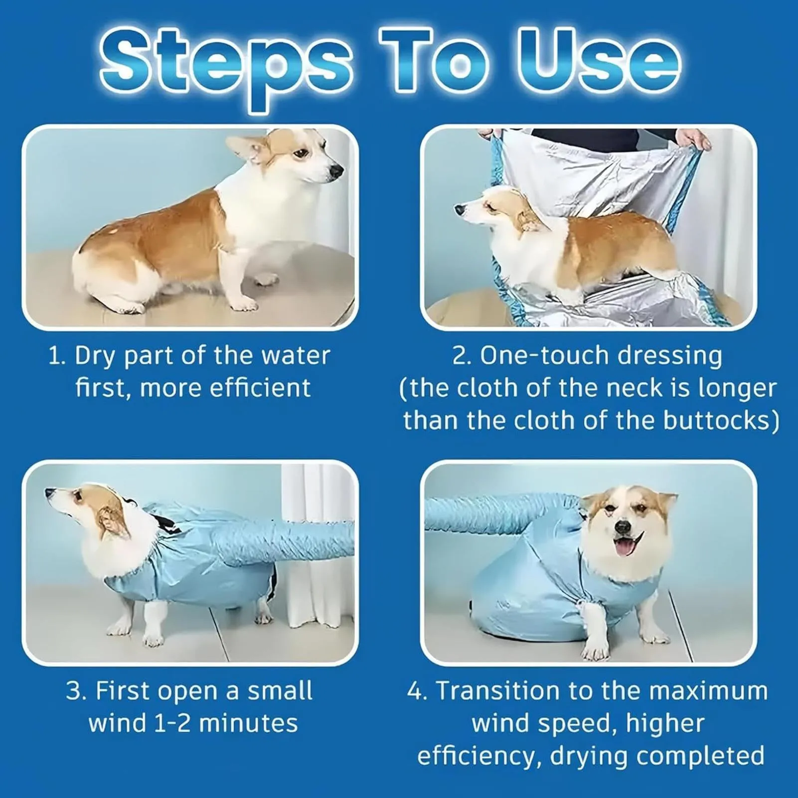 Asciugatore A Borsa Per Cani | Kit Toelettatura Asciugante Per Animali Domestici | Borsa Asciugatrice Silenziosa E Veloce Per Casa Bagno Doccia Cuccioli E Gattini | Toelettatura Per Gatti In Bagno - immagine 4