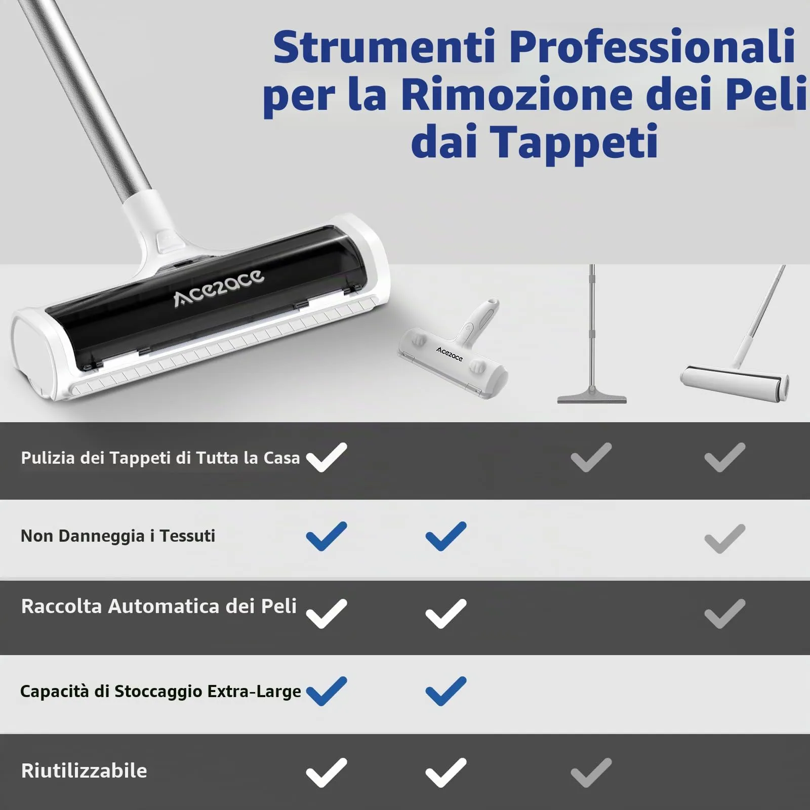 ACE2ACE Spazzola Peli Animali da Tappeti - Autopulente a Raccolta Autonoma - immagine 3