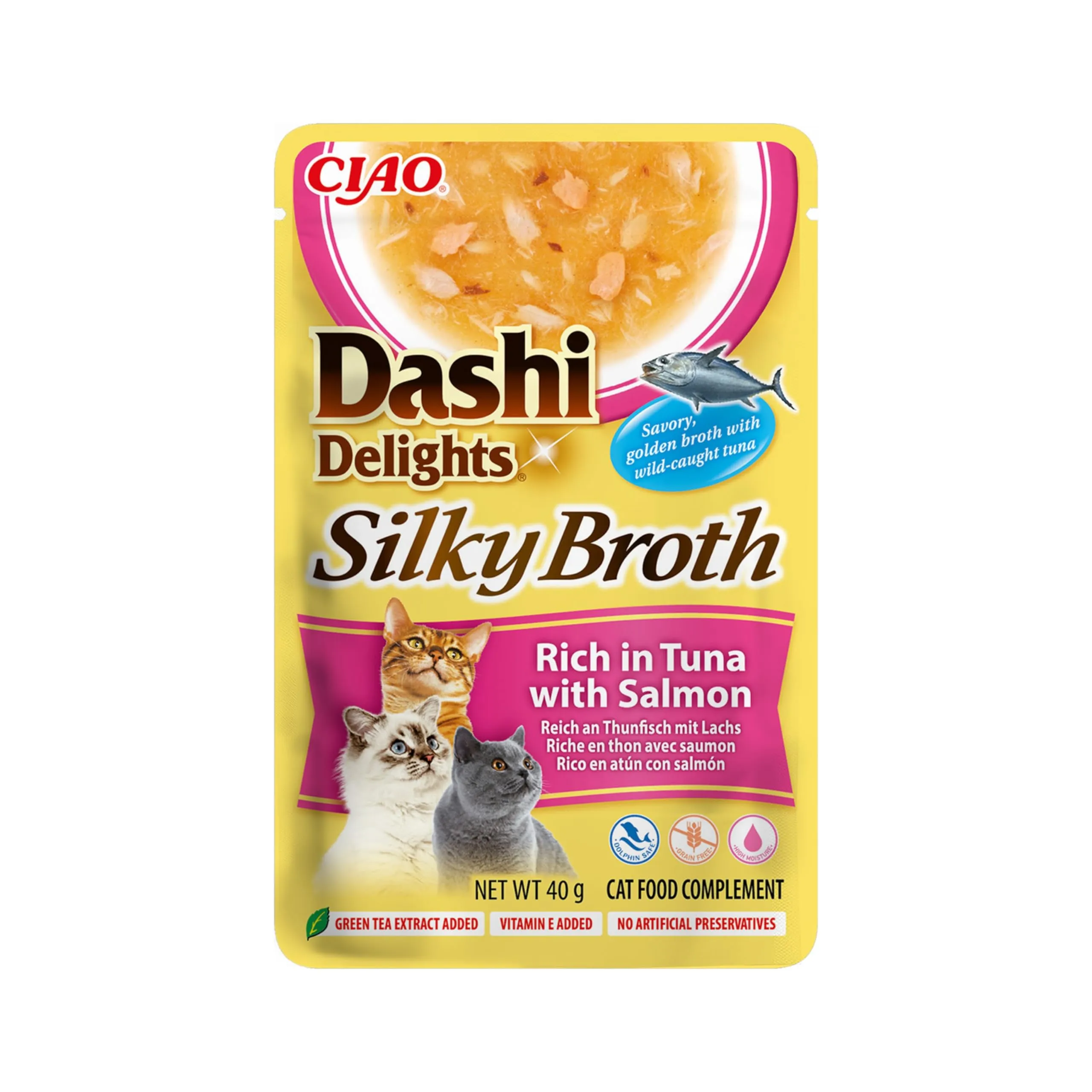INABA Dashi Delights Silky Broth, Brodo per Gatti al Tonno e Salmone, Cibo Umido Ricco di Proteine, Ingredienti Naturali, Snack Umido per Gatti, Zuppa, 1 Confezione da 40 g - immagine 2