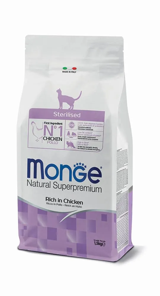 Monge Natural Superpremium Sterilised, Ricco in Pollo, Cibo Secco per Gatti, 1 confezione da 1,5 kg - immagine 1