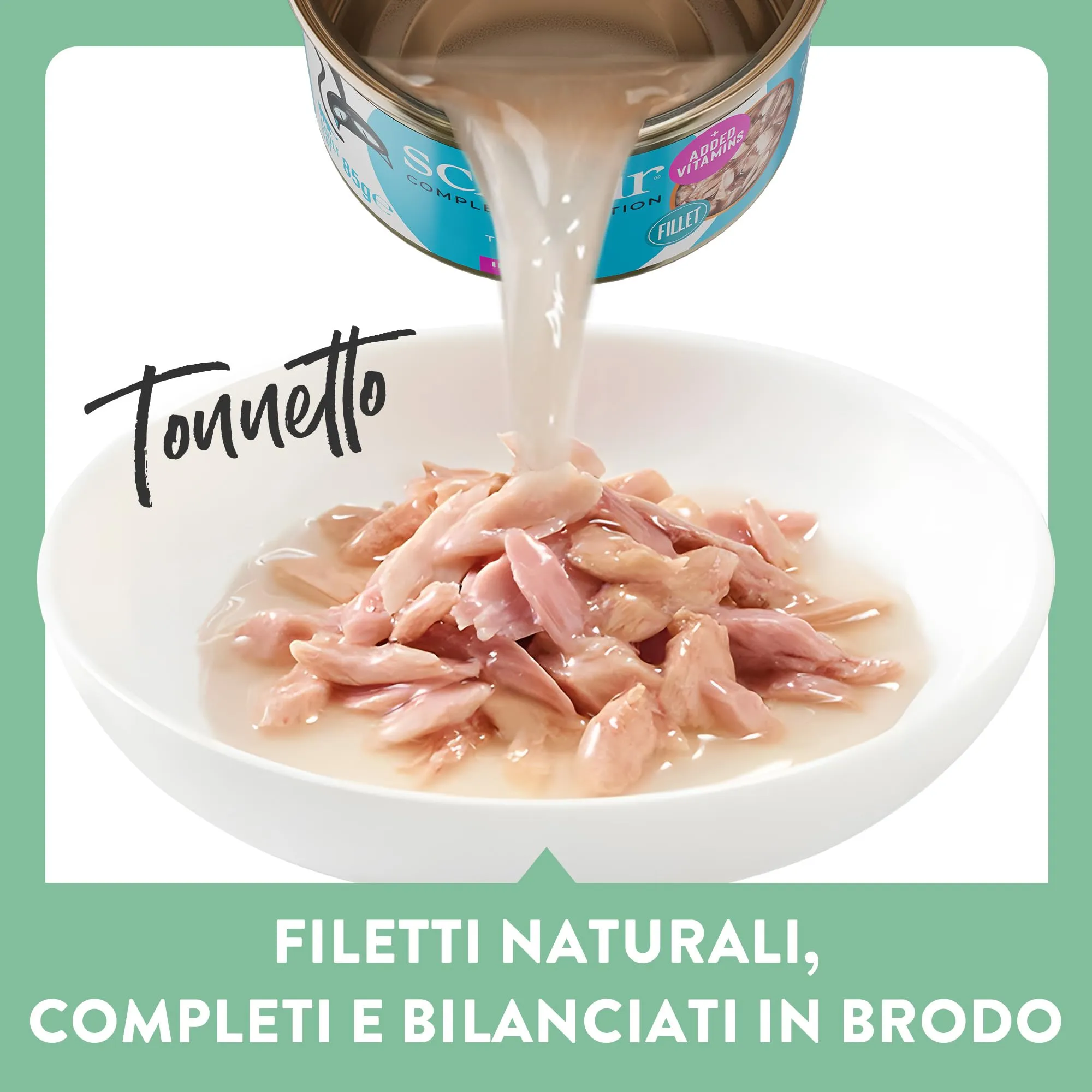 Schesir, Tonnetto in Brodo, 48 Lattine, Alimento Umido Completo per Gatti, con Vitamine Aggiunte, 100% filetti naturali, Cruelty-Free, 8 Confezioni da 6 x 50g - immagine 2