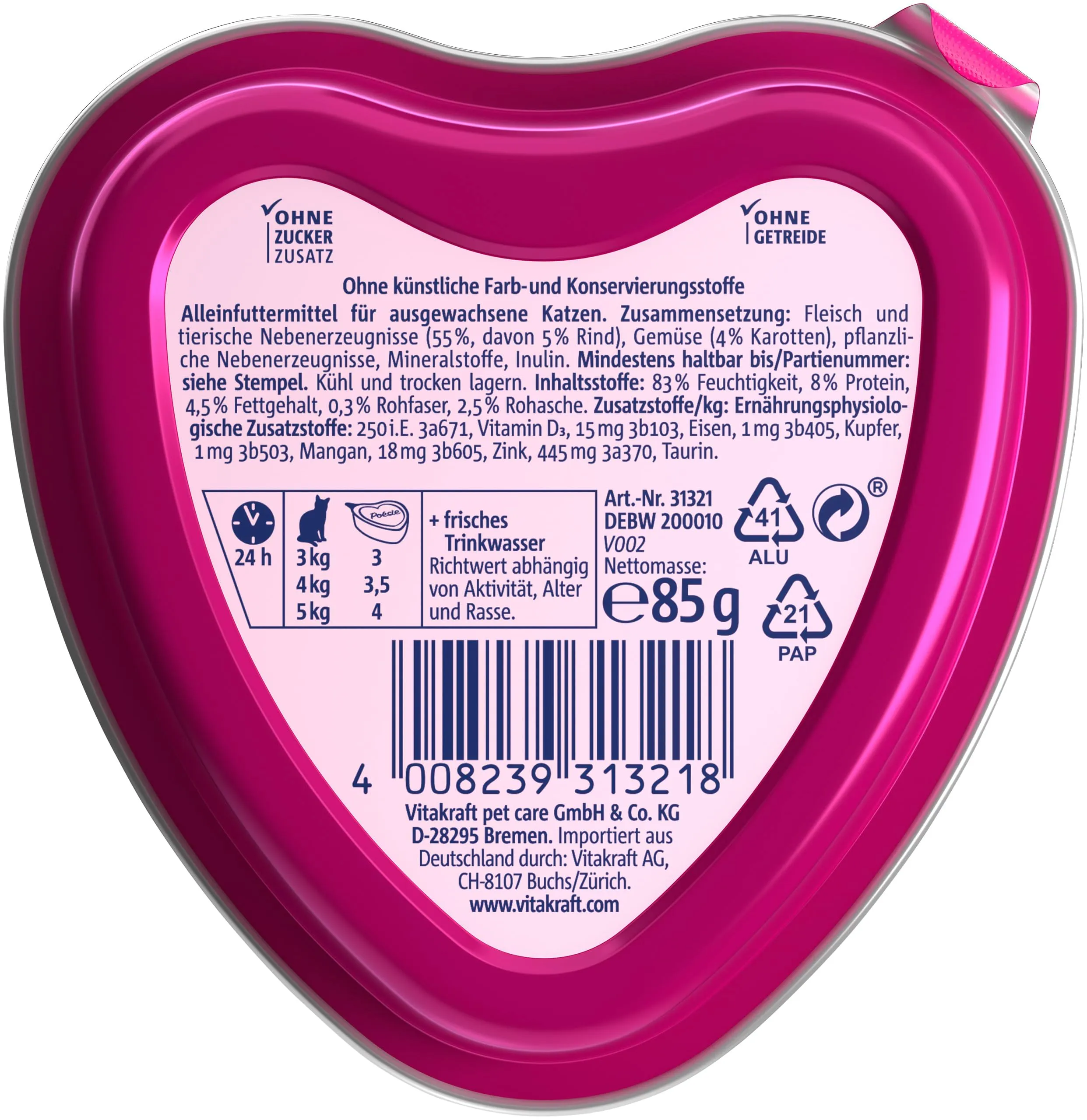 Vitakraft Poésie Création, alimento umido gatto, alimento umido gatto in salsa, con manzo e carota, confezione scorta, senza l’aggiunta di zuccheri e cereali (15x 85g) - immagine 3