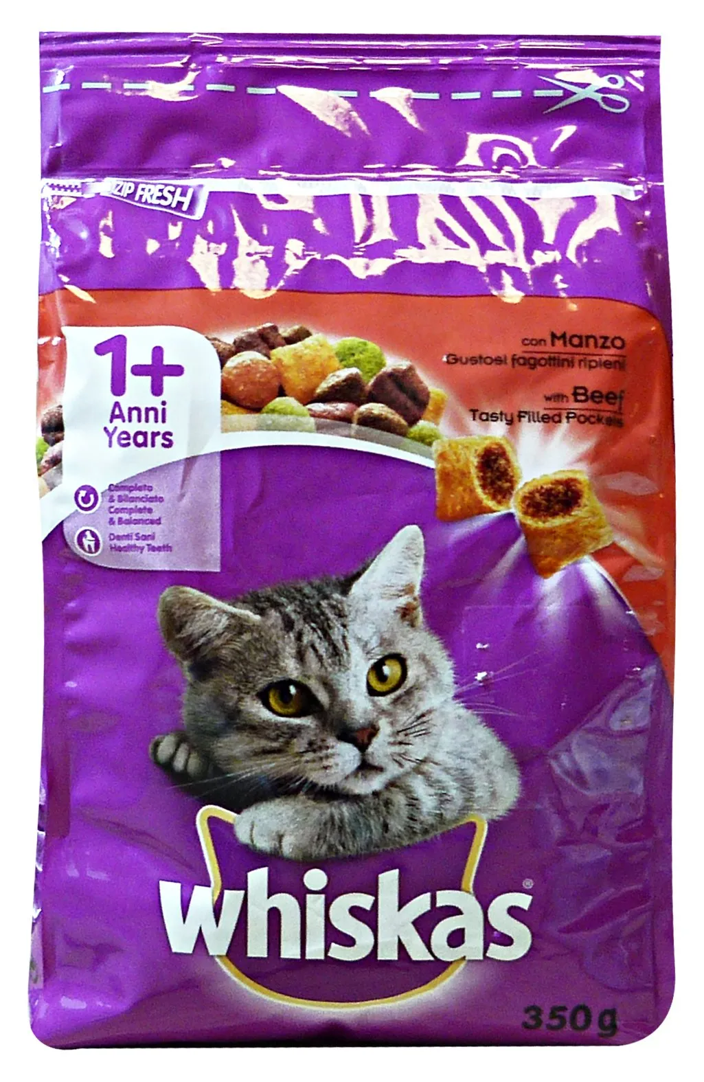 WHISKAS 350 Gr. Secco Manzo Fagottini Riparazione IENI Cibo per gatti - immagine 1