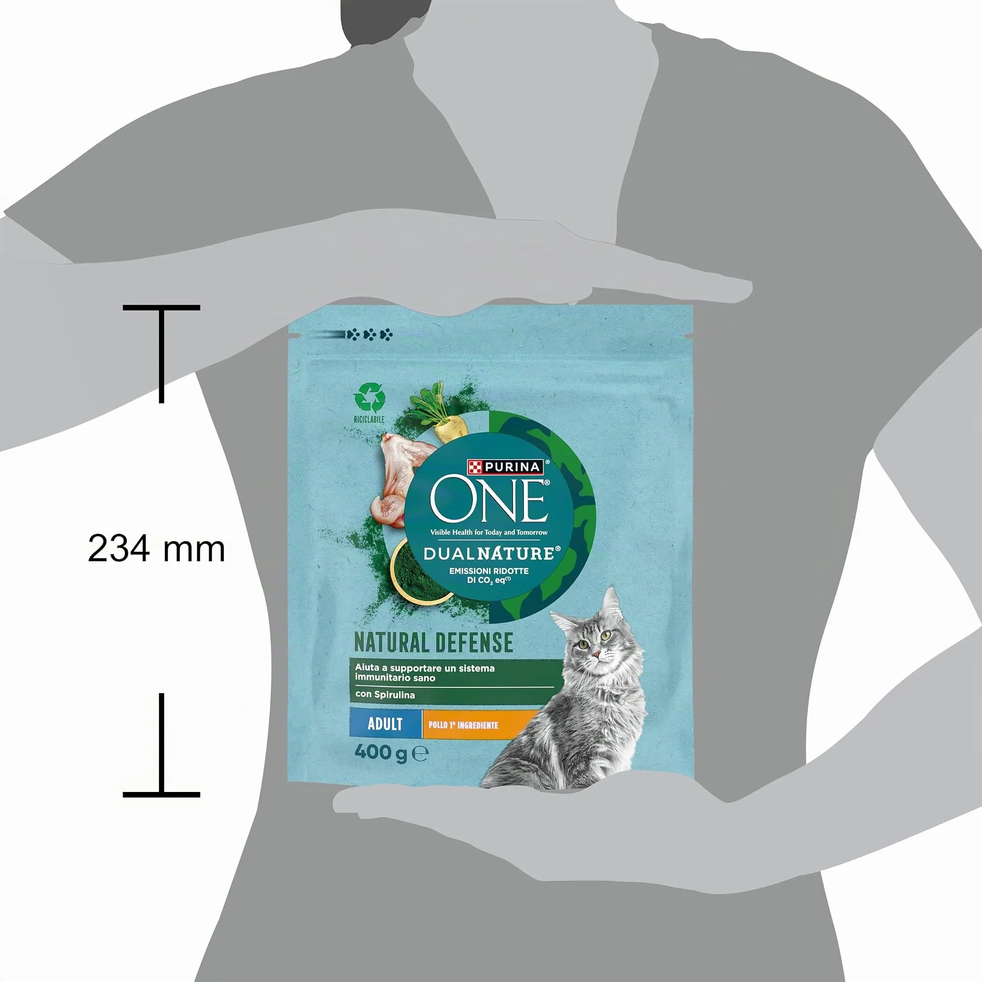 PURINA ONE Dualnature Natural Defense Crocchette per Gatti Adulti con Pollo e Spirulina Naturale 8 Sacchi da 400g - immagine 4