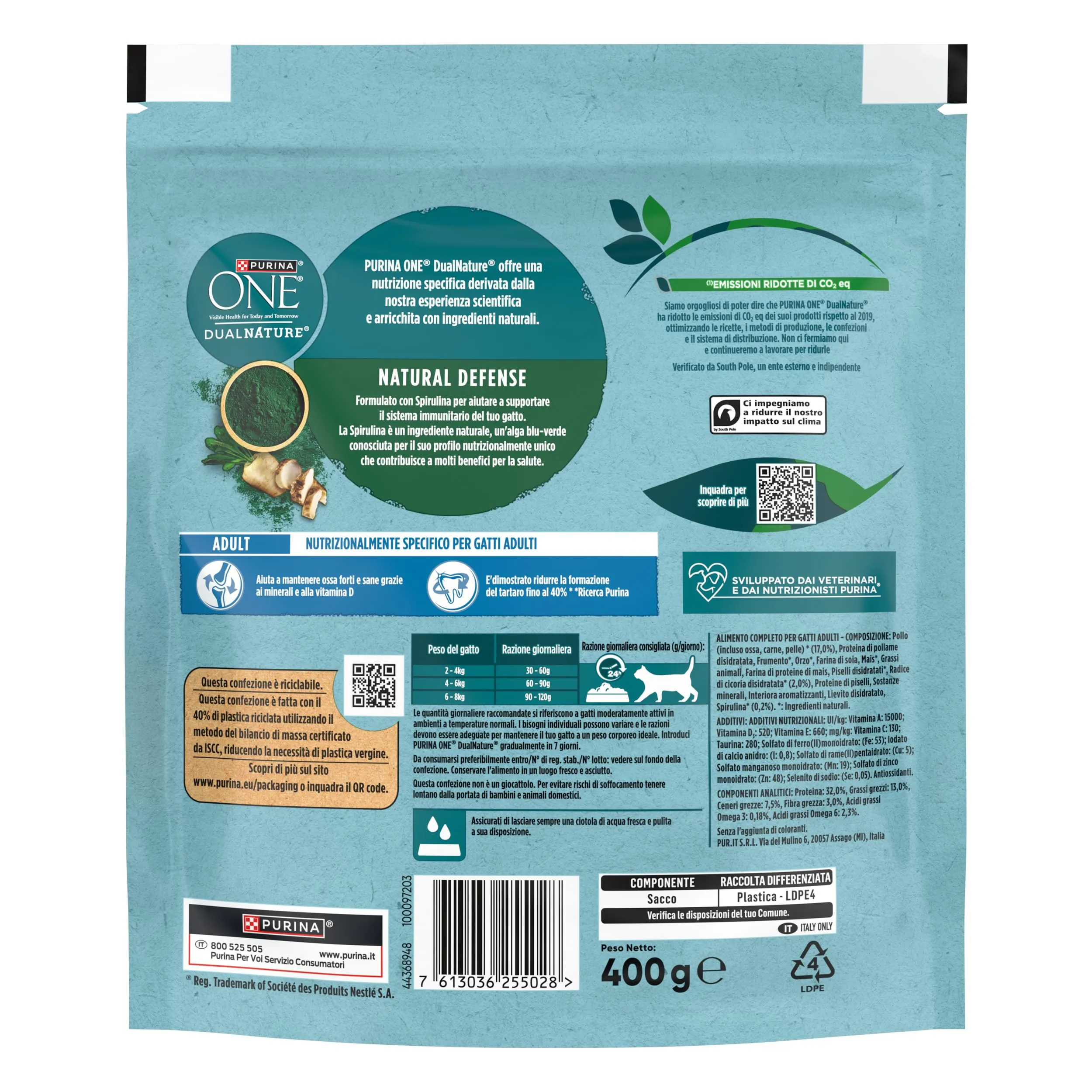 PURINA ONE Dualnature Natural Defense Crocchette per Gatti Adulti con Pollo e Spirulina Naturale 8 Sacchi da 400g - immagine 7