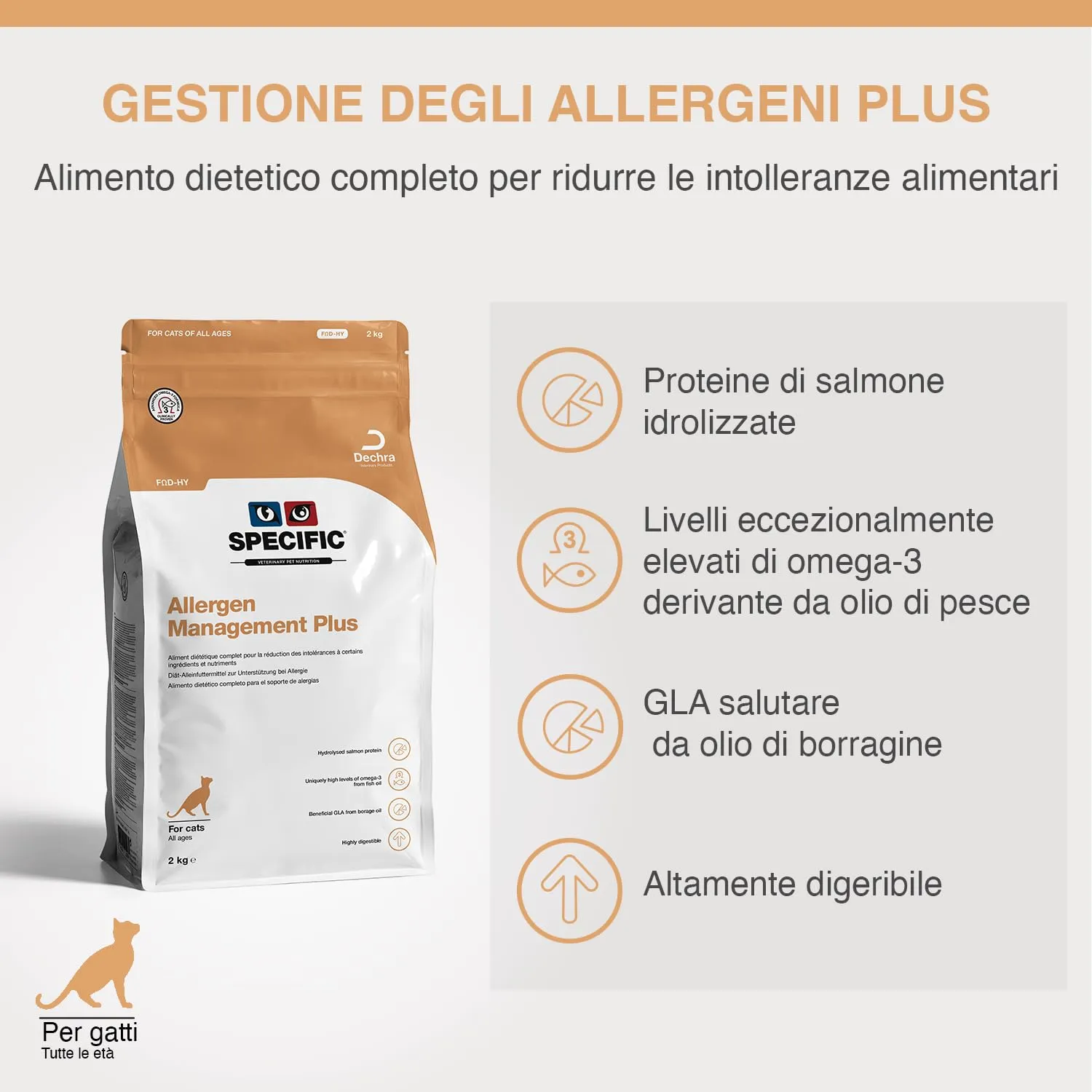 SPECIFIC® Allergen Management Plus (FΩD-HY) - 2kg – Crocchette ipoallergeniche per gatti di tutte le età con salmone idrolizzato - Omega 3 - Senza glutine - DECHRA Veterinary Products - immagine 2
