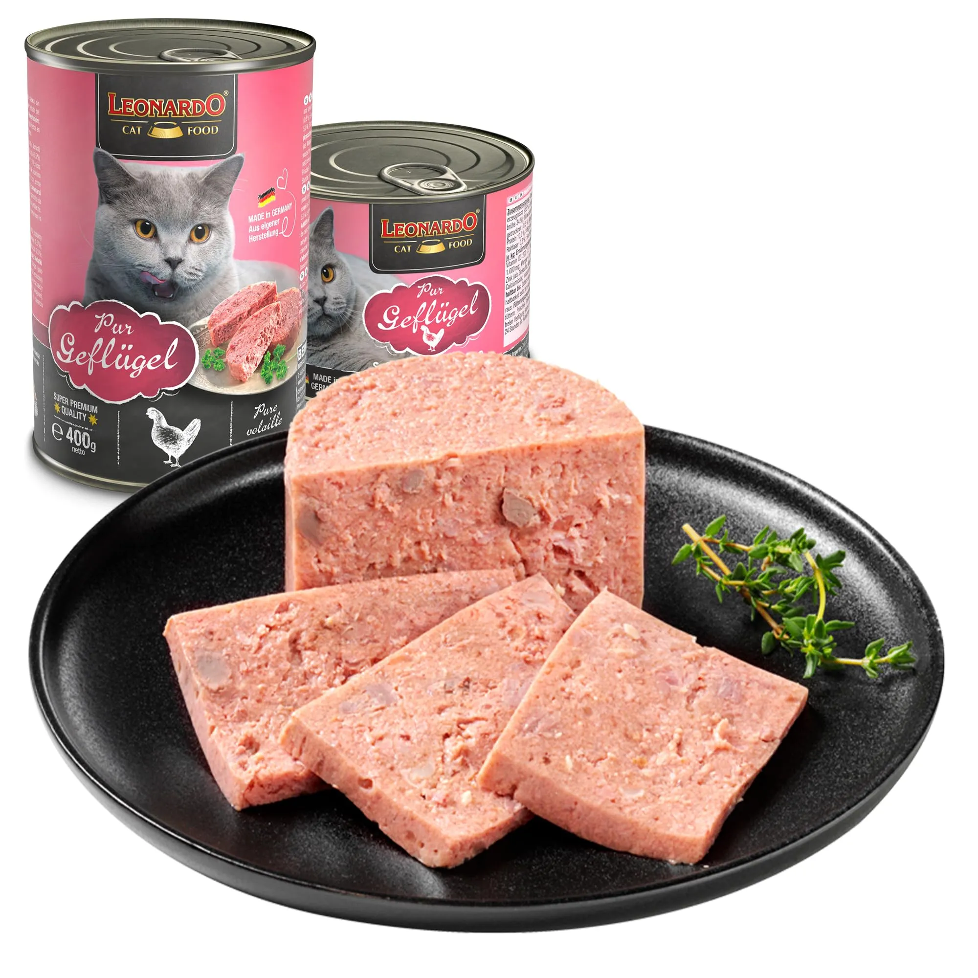 Leonardo Cibo umido [6x400g Pura carne di pollame] | Cibo umido senza cereali per gatti | Alimento completo umido in lattina - immagine 4