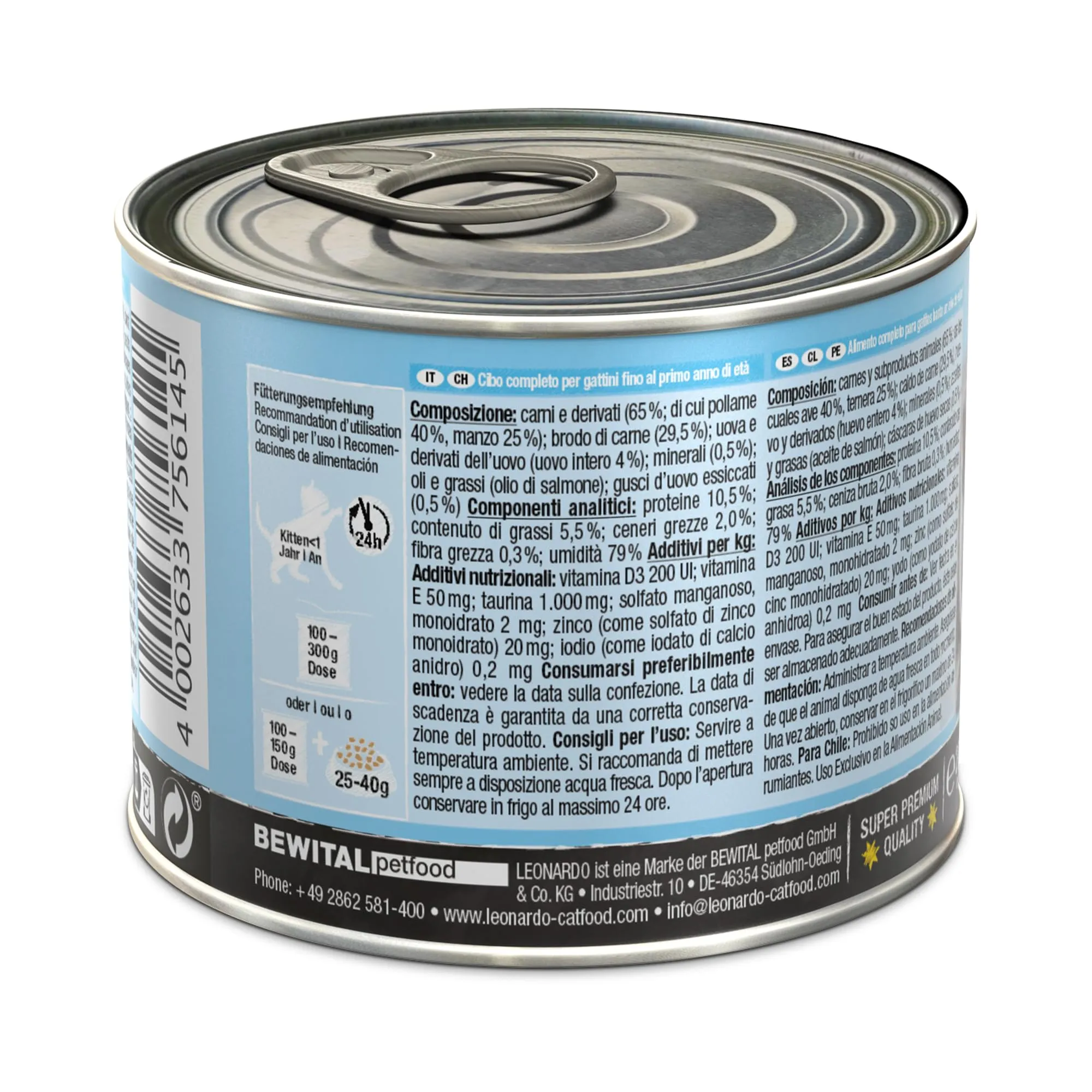 Leonardo Cibo umido [6x200g Kitten] | Cibo umido senza cereali per gatti | Alimento completo umido in lattina - immagine 3