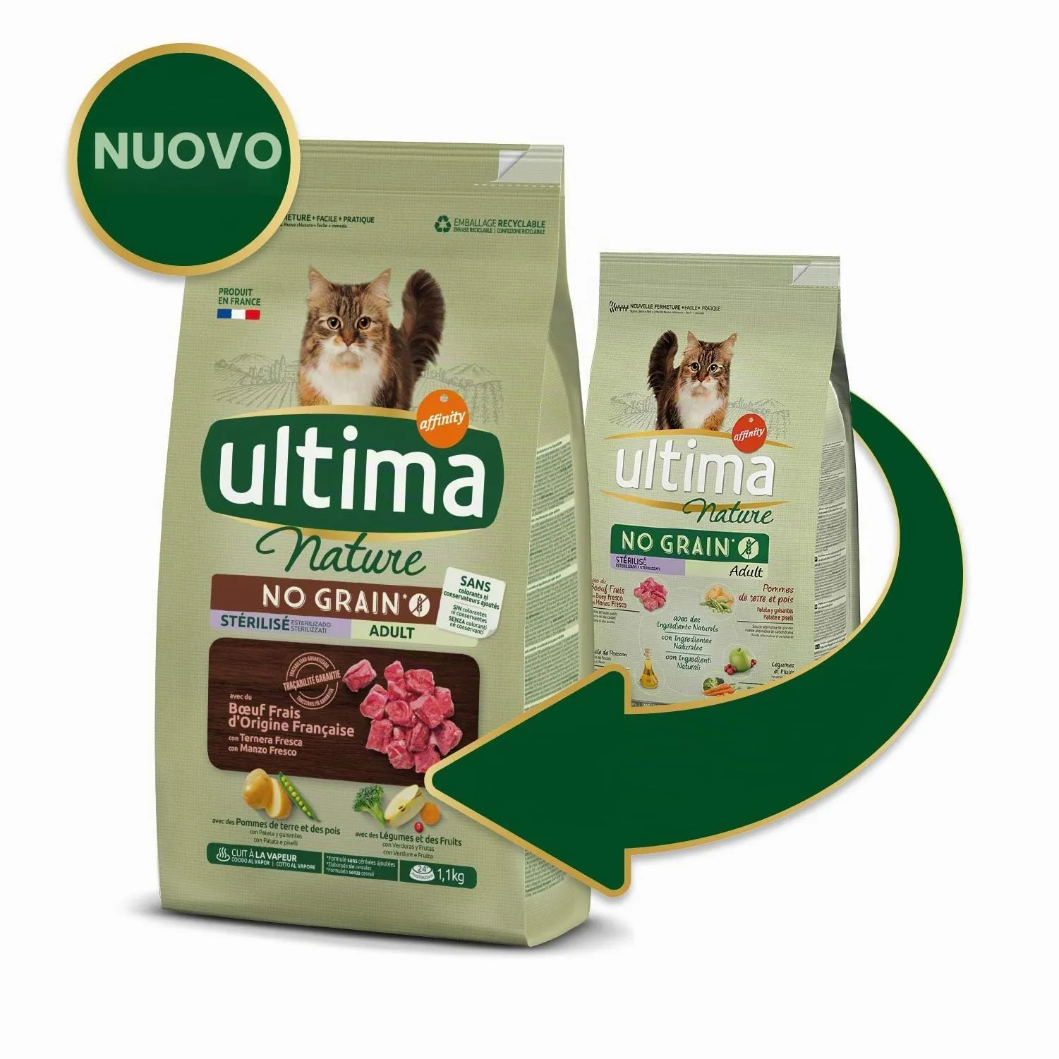 Ultima Nature No Grain Cibo per Gatti Sterilizzati senza Grano con Manzo: Confezione da 8 x 1.1 kg - Totale: 8.8 kg - immagine 2