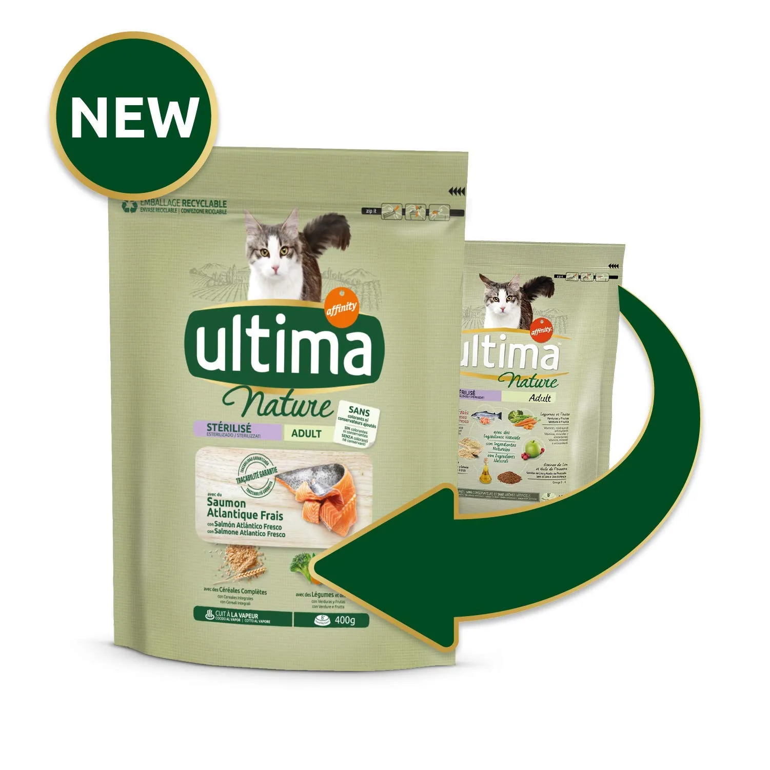 Ultima Nature Cibo per Gatti Sterilizzati con Salmoni. Confezione da 8 X 1.25 Kg - Totale: 10 Kg - Pacco da 8 x 1.25 kg - immagine 2