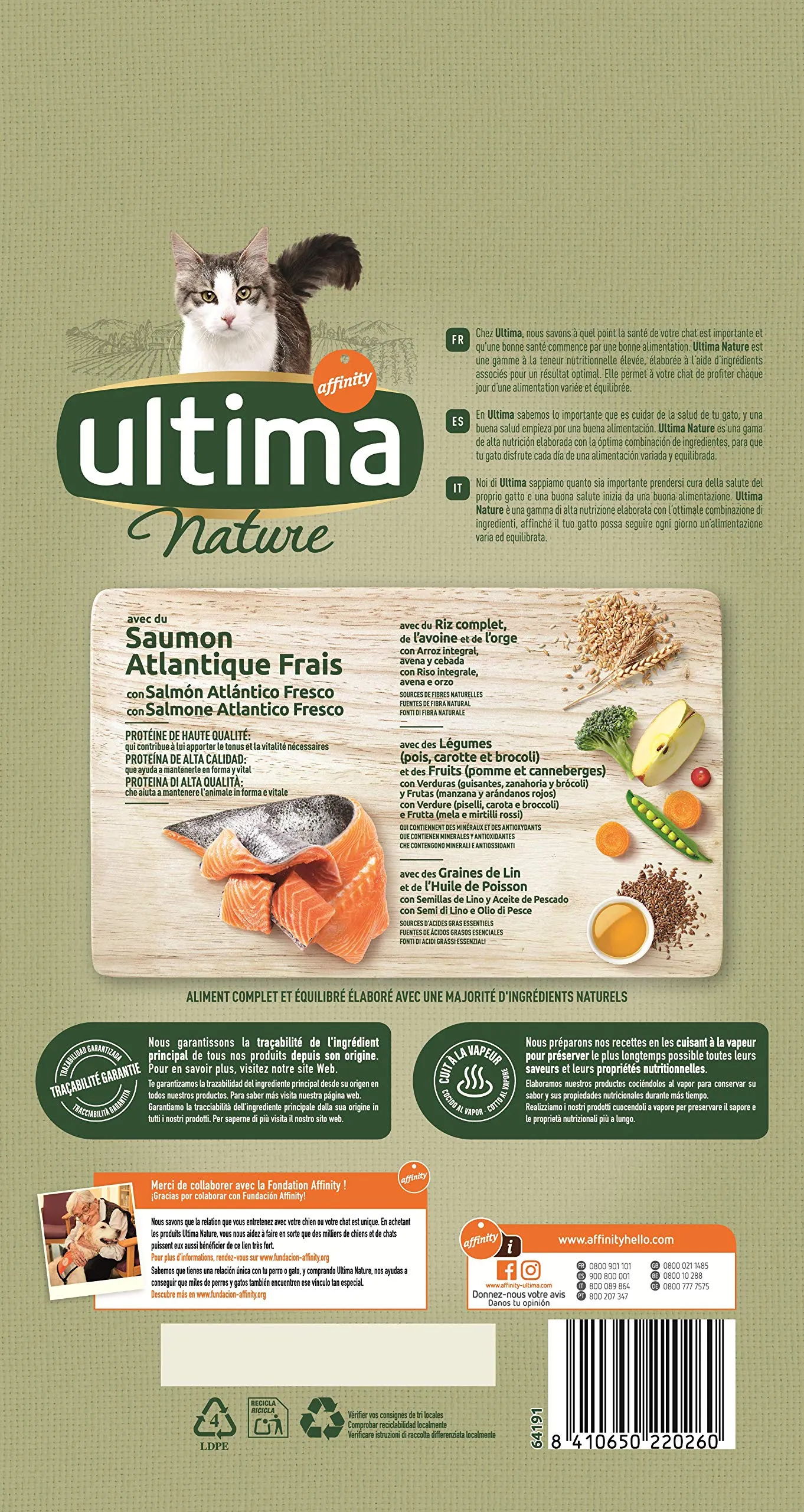 Ultima Nature Cibo per Gatti Sterilizzati con Salmoni. Confezione da 8 X 1.25 Kg - Totale: 10 Kg - Pacco da 8 x 1.25 kg - immagine 4