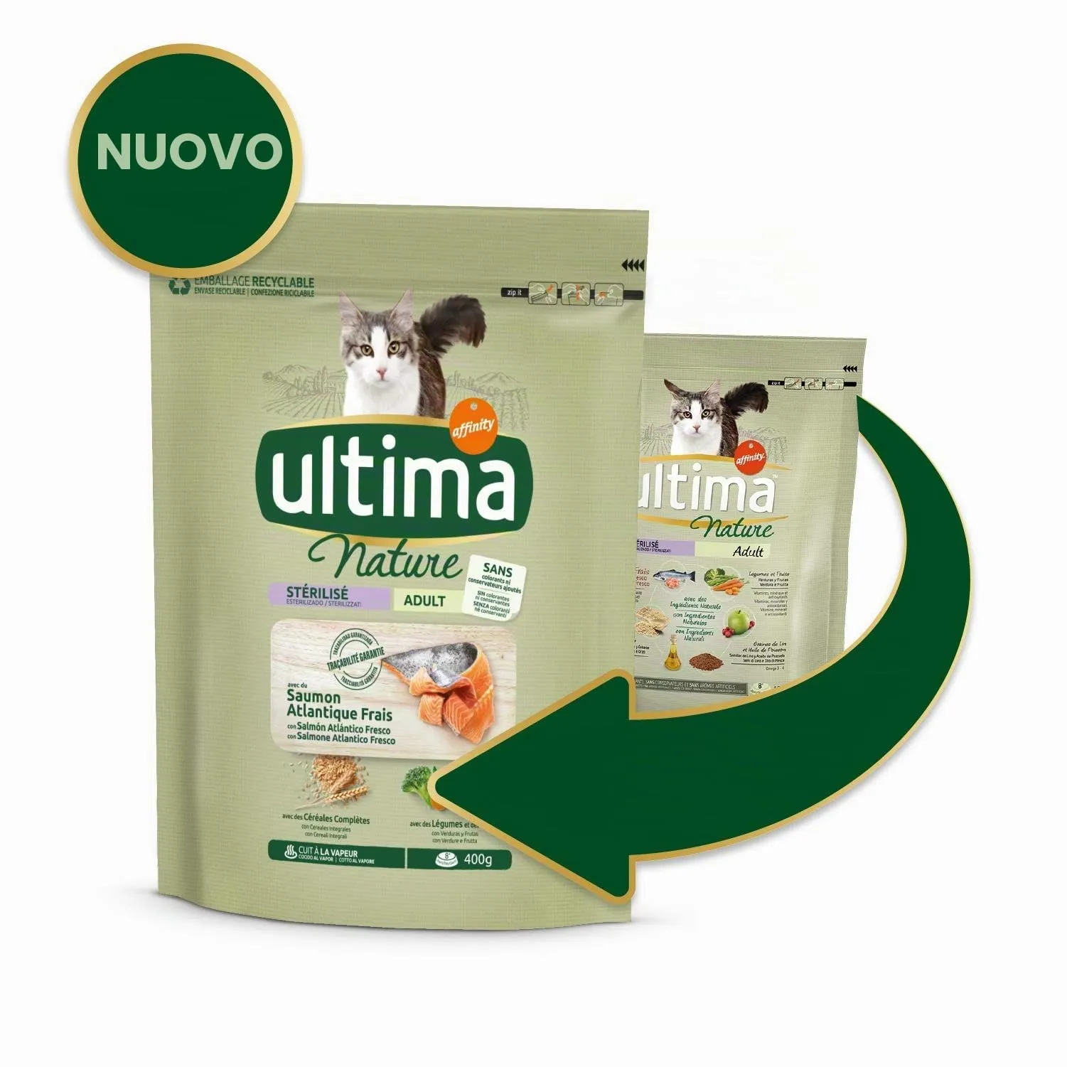 Ultima Nature Cibo per Gatti Sterilizzati con Salmoni: Confezione da 8 x 400g - Totale: 3.2kg - immagine 2