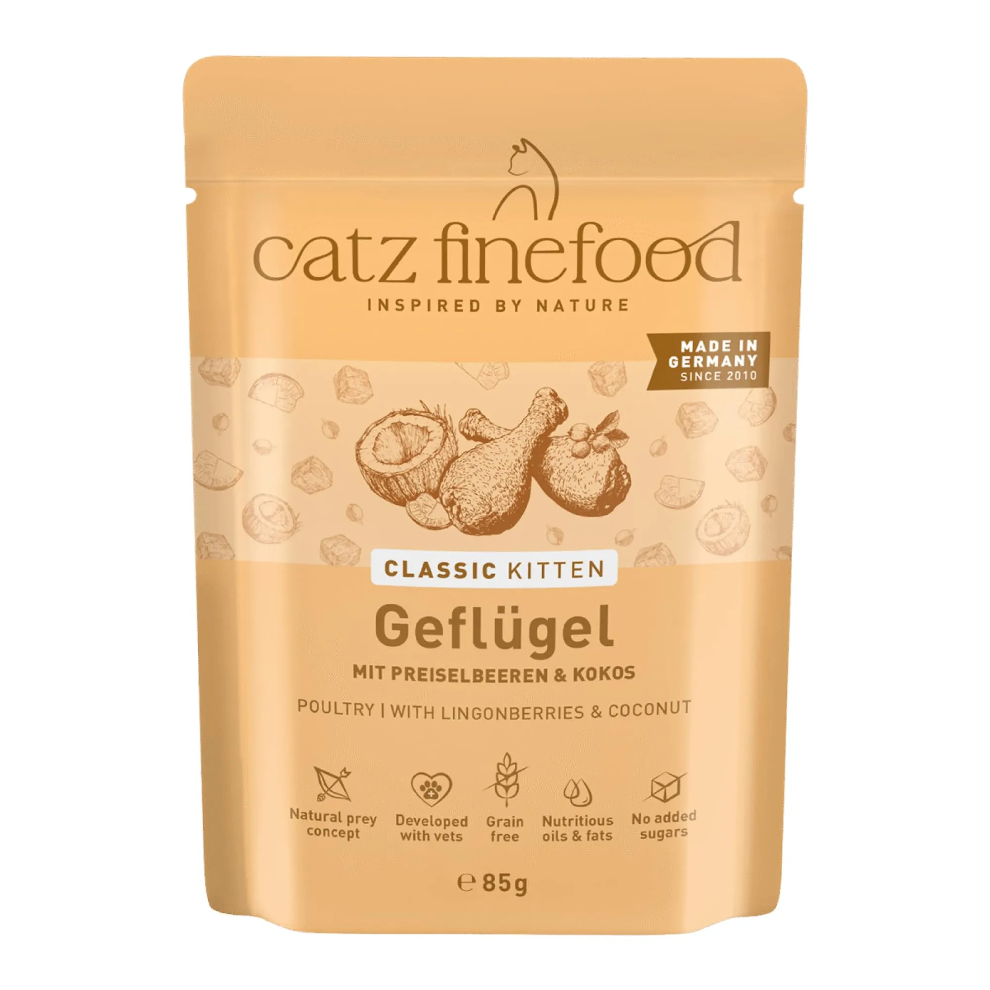 catz finefood Kitten N 3 - Cibo umido per gatti e gatti, senza cereali e zucchero ad alta percentuale di carne, 16 x 85 g - immagine 1