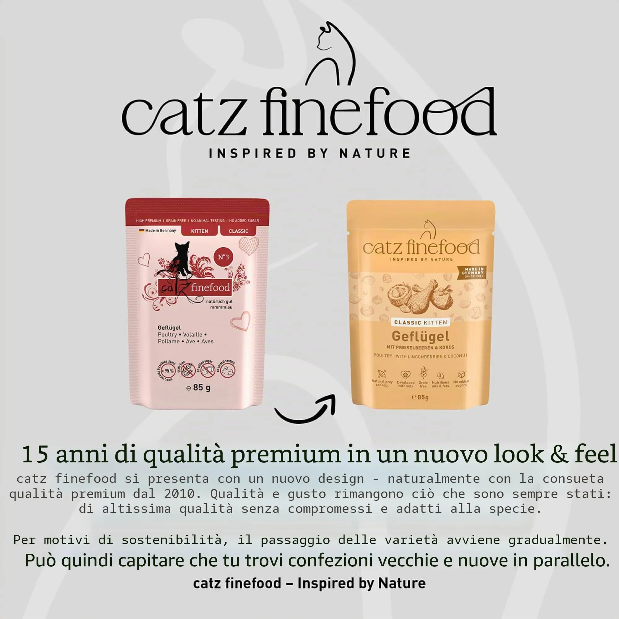 catz finefood Kitten N 3 - Cibo umido per gatti e gatti, senza cereali e zucchero ad alta percentuale di carne, 16 x 85 g - immagine 4