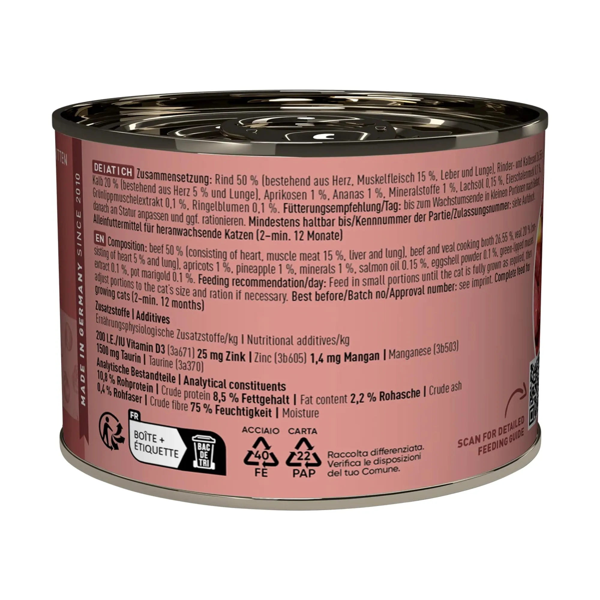 catz finefood Kitten N° 7 Manzo e vitello cibo umido per gatti – Cibo umido per gatti giovani, 6 x 200 g - immagine 2
