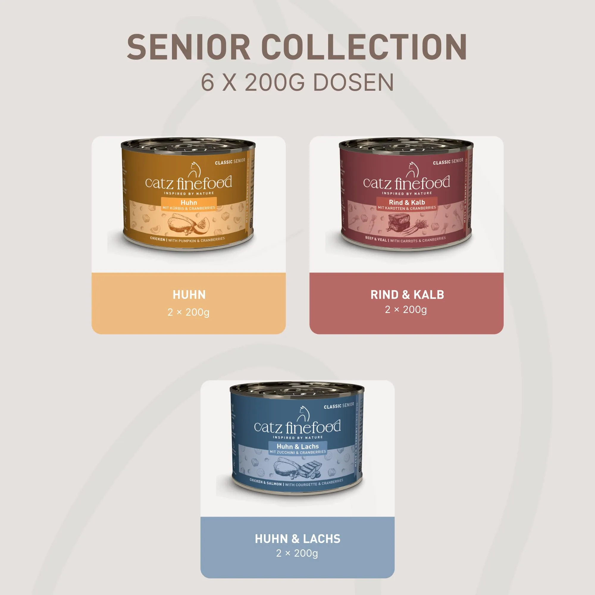 catz finefood Senior Collection cibo umido per gatti – cibo umido di alta qualità per il vostro gatto anziano – senza cereali, senza zucchero, alto contenuto di carne, vitamine e minerali (6 barattoli - immagine 3