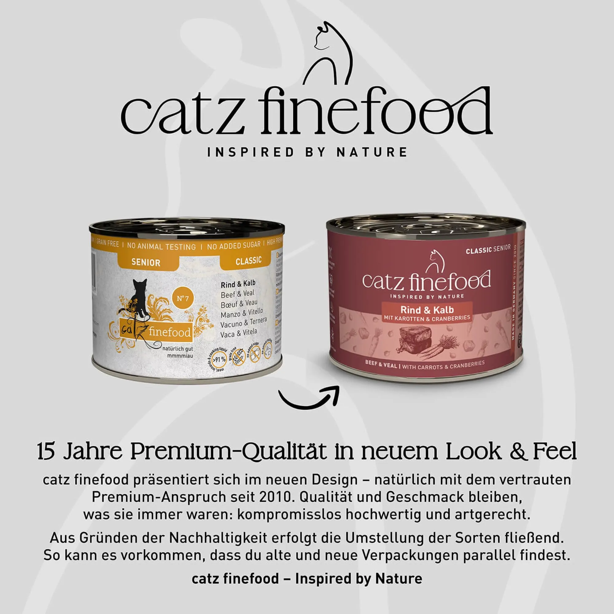 catz finefood Senior N°07 Manzo e vitello cibo umido per gatti – cibo umido di alta qualità per il vostro gatto anziano – senza cereali, senza zucchero, alto contenuto di carne, vitamine e minerali (6 - immagine 2