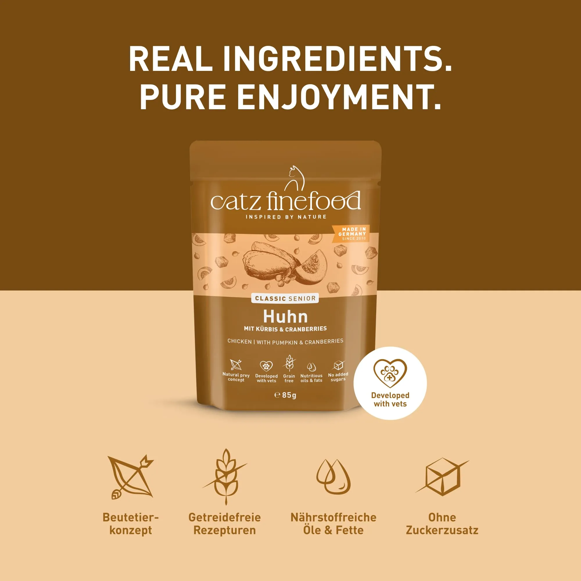 catz finefood Senior N°03 cibo umido per gatti – cibo umido di alta qualità per il vostro gatto anziano – senza cereali, senza zucchero, alto contenuto di carne, vitamine e minerali (16 sacchetti da - immagine 4