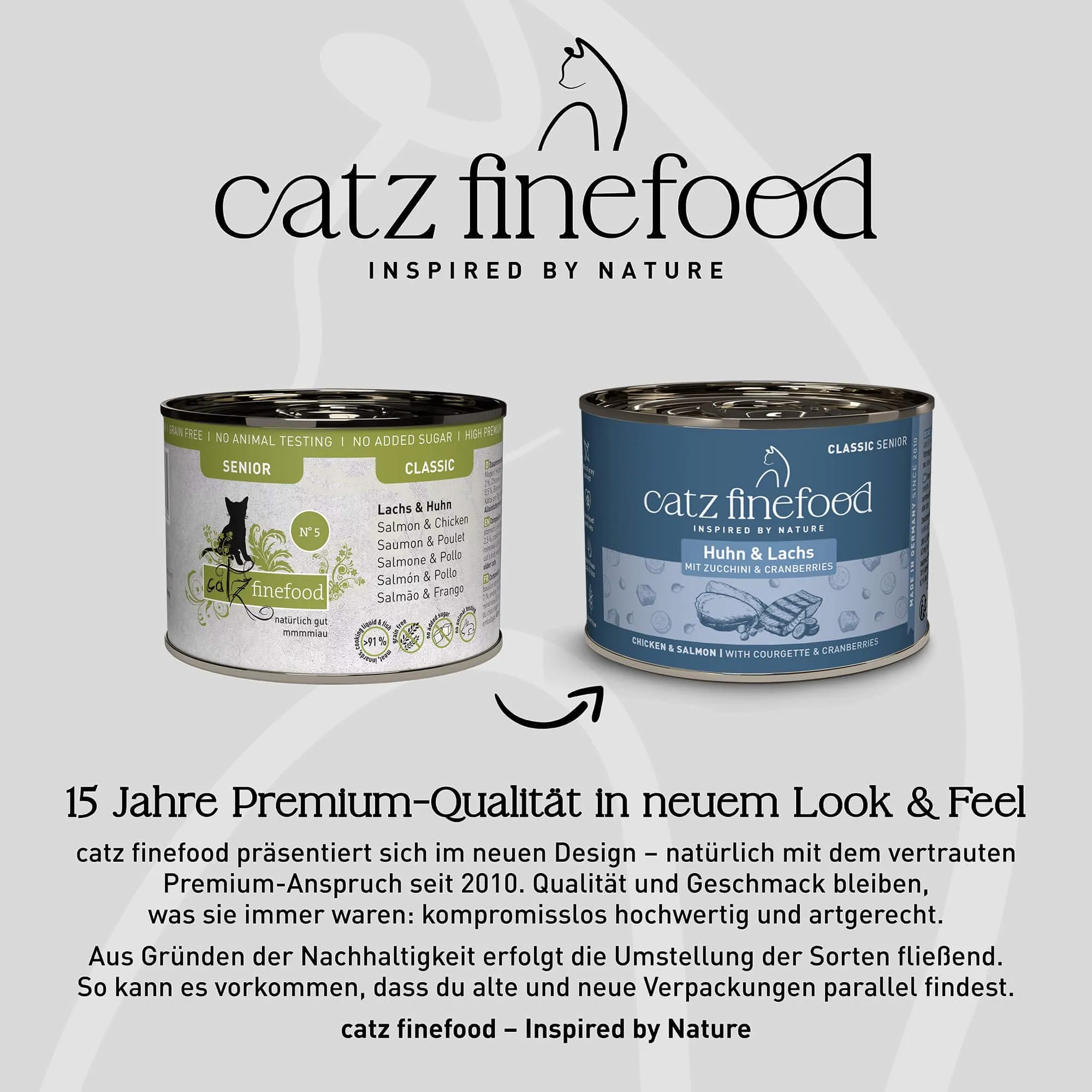 catz finefood Senior N°05 Salmone e pollo cibo umido per gatti – cibo umido di alta qualità per il vostro gatto anziano – senza cereali, senza zucchero, alto contenuto di carne, vitamine e minerali (6 - immagine 2