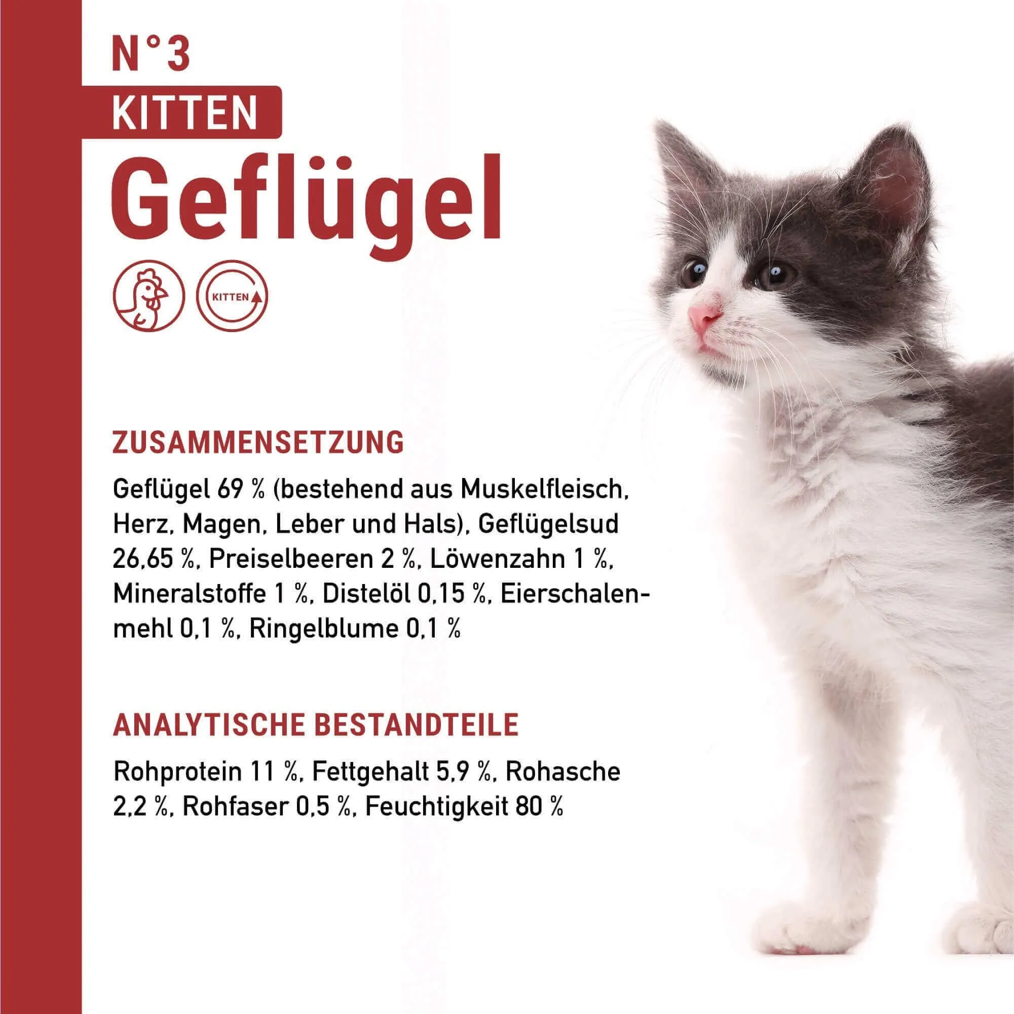 catz finefood Kitten Multipack cibo umido per gatti – Cibo umido per giovani gatti senza cereali e zucchero ad alta percentuale di carne (6 barattoli da 200 g) - immagine 2