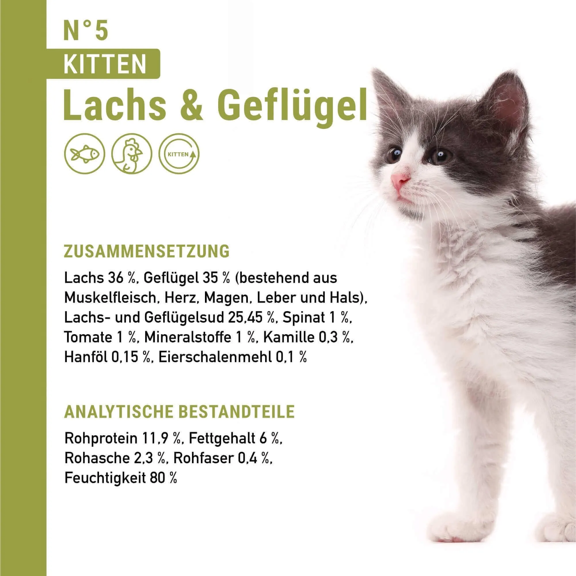 catz finefood Kitten Multipack cibo umido per gatti – Cibo umido per giovani gatti senza cereali e zucchero ad alta percentuale di carne (6 barattoli da 200 g) - immagine 3