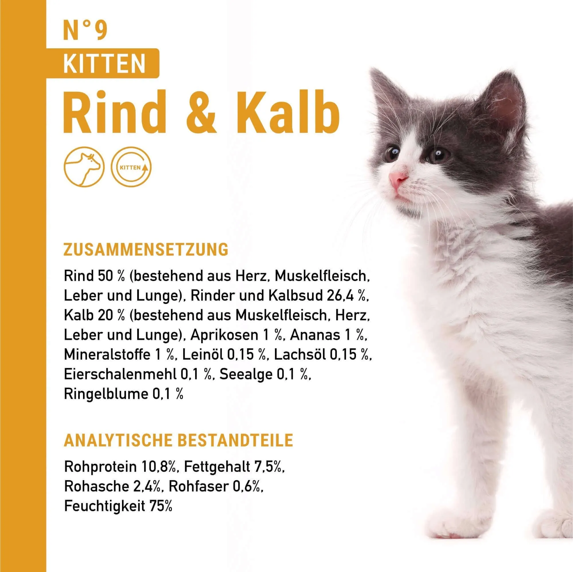 catz finefood Kitten Multipack cibo umido per gatti – Cibo umido per giovani gatti senza cereali e zucchero ad alta percentuale di carne (6 barattoli da 200 g) - immagine 4