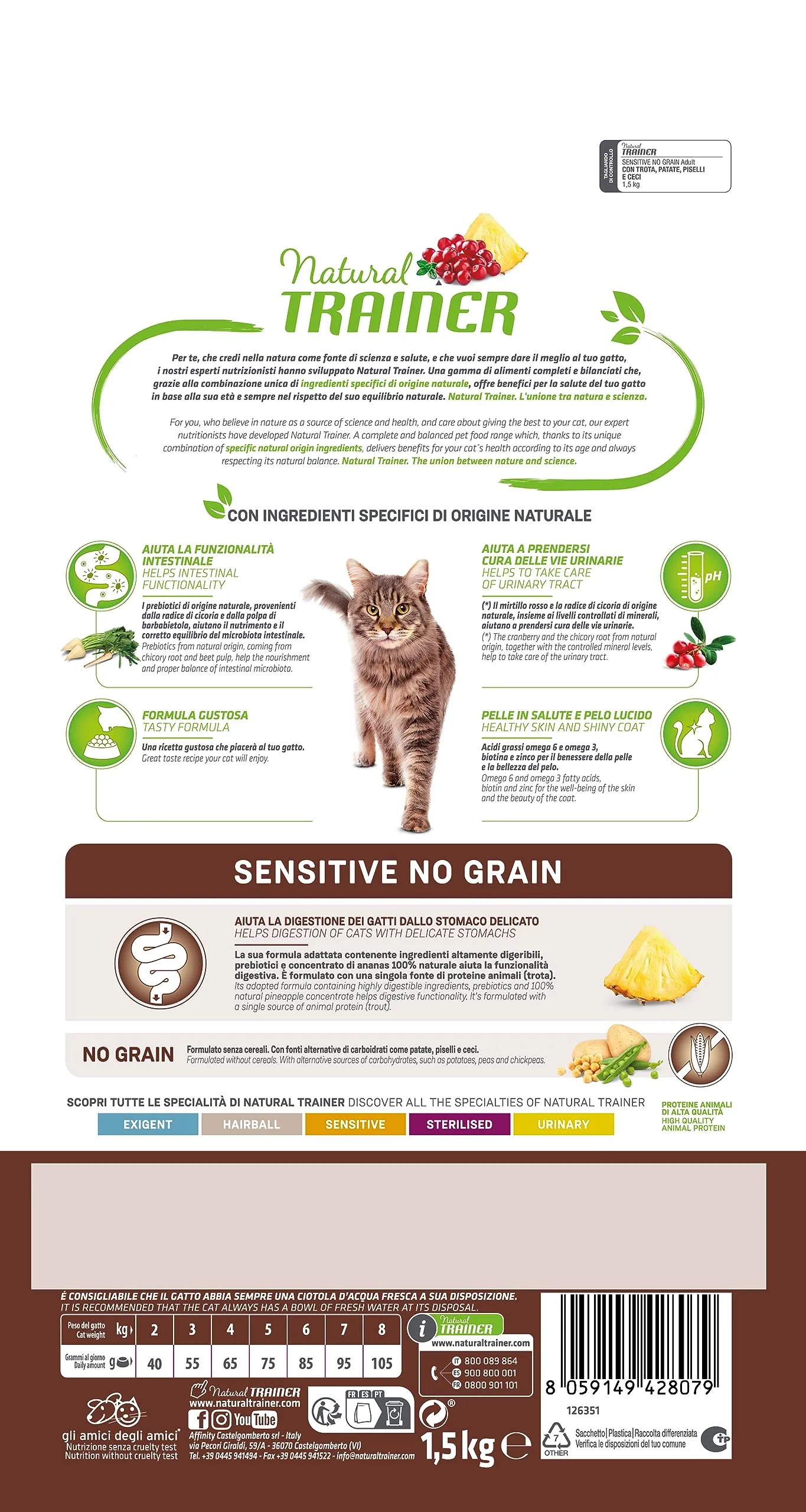 Trainer Sensitive No Grain Cibo per Gatti Adulti con Trota, 1.5 kg - immagine 4