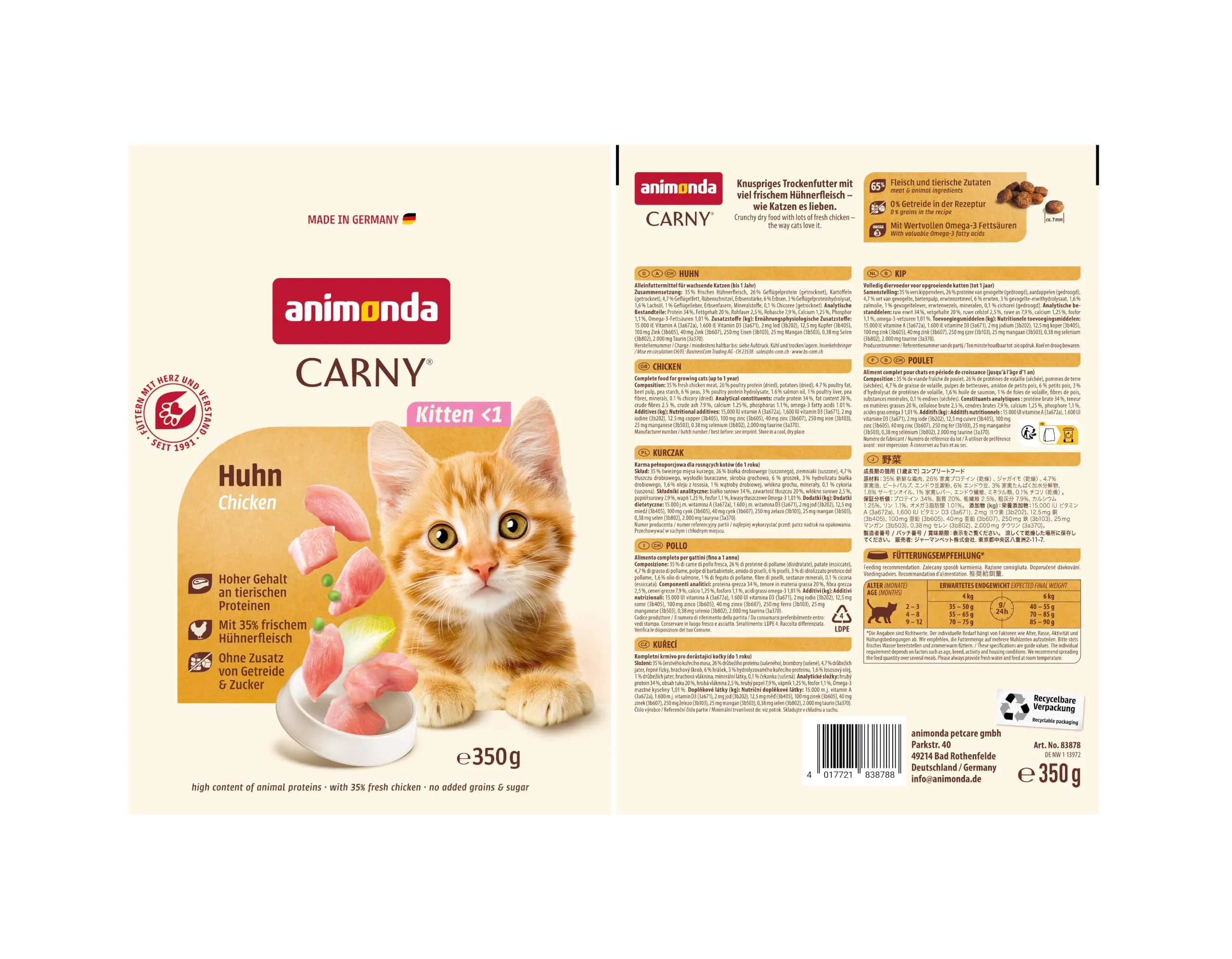 animonda Carny Kitten, Croccantini Gatto, senza zucchero e senza cereali, Pollo 350 g - immagine 2