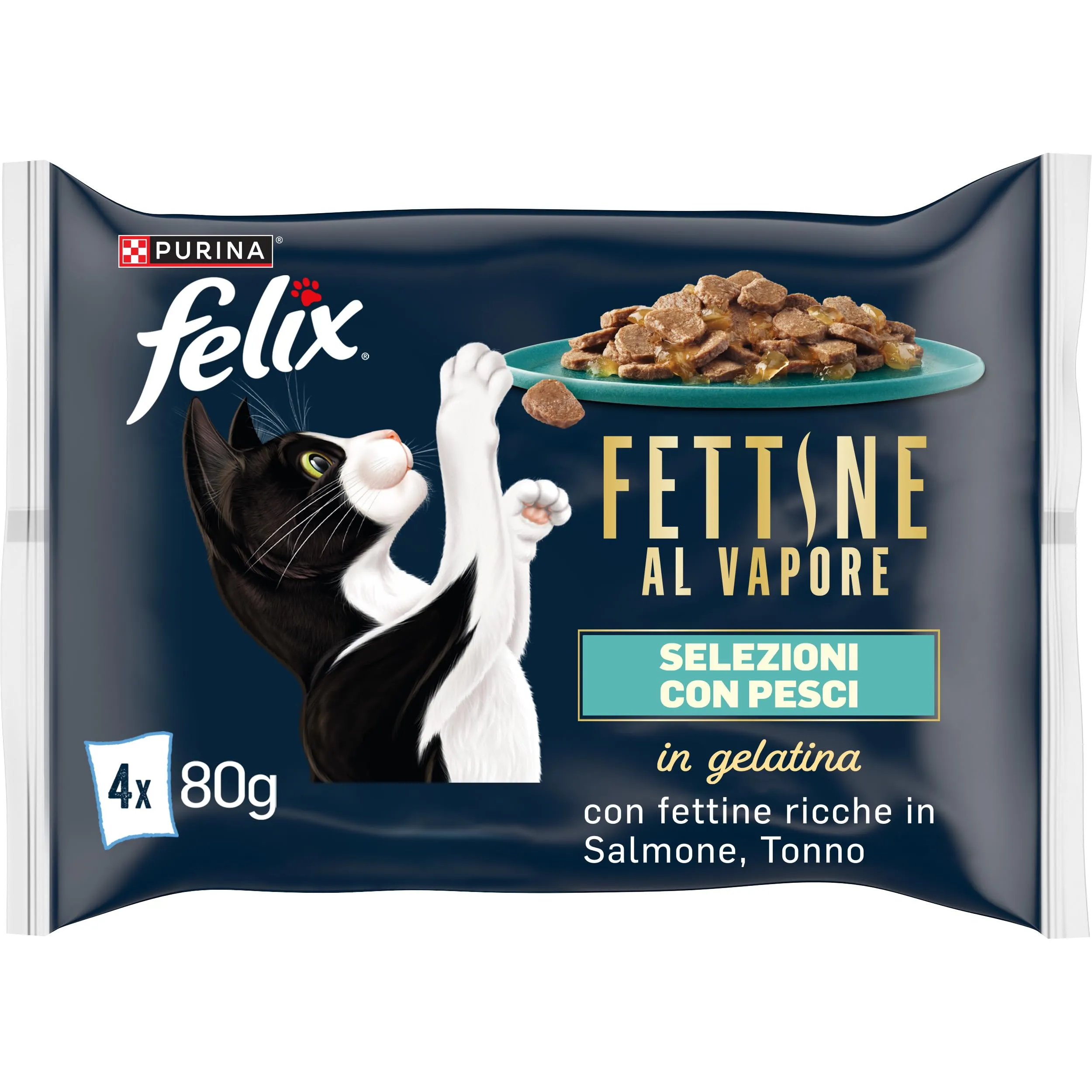 FELIX Fettine al vapore Cibo Umido per Gatti Adulti Fettine con Salmone e Tonno in gelatina 48 Buste da 80g - immagine 4