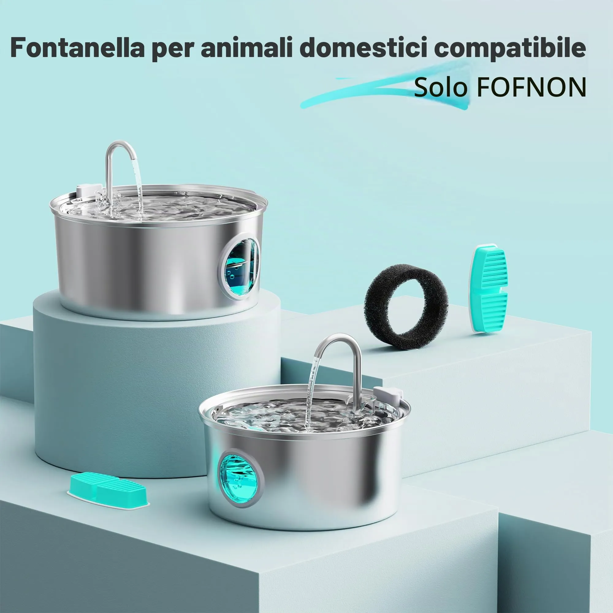 FOFNON Filtri di ricambio per fontana per gatti: 24 filtri per fontane FOFNON Cat – Set di 6 mesi di filtri per fontane per animali domestici – include 12 filtri + 12 spugne - immagine 2