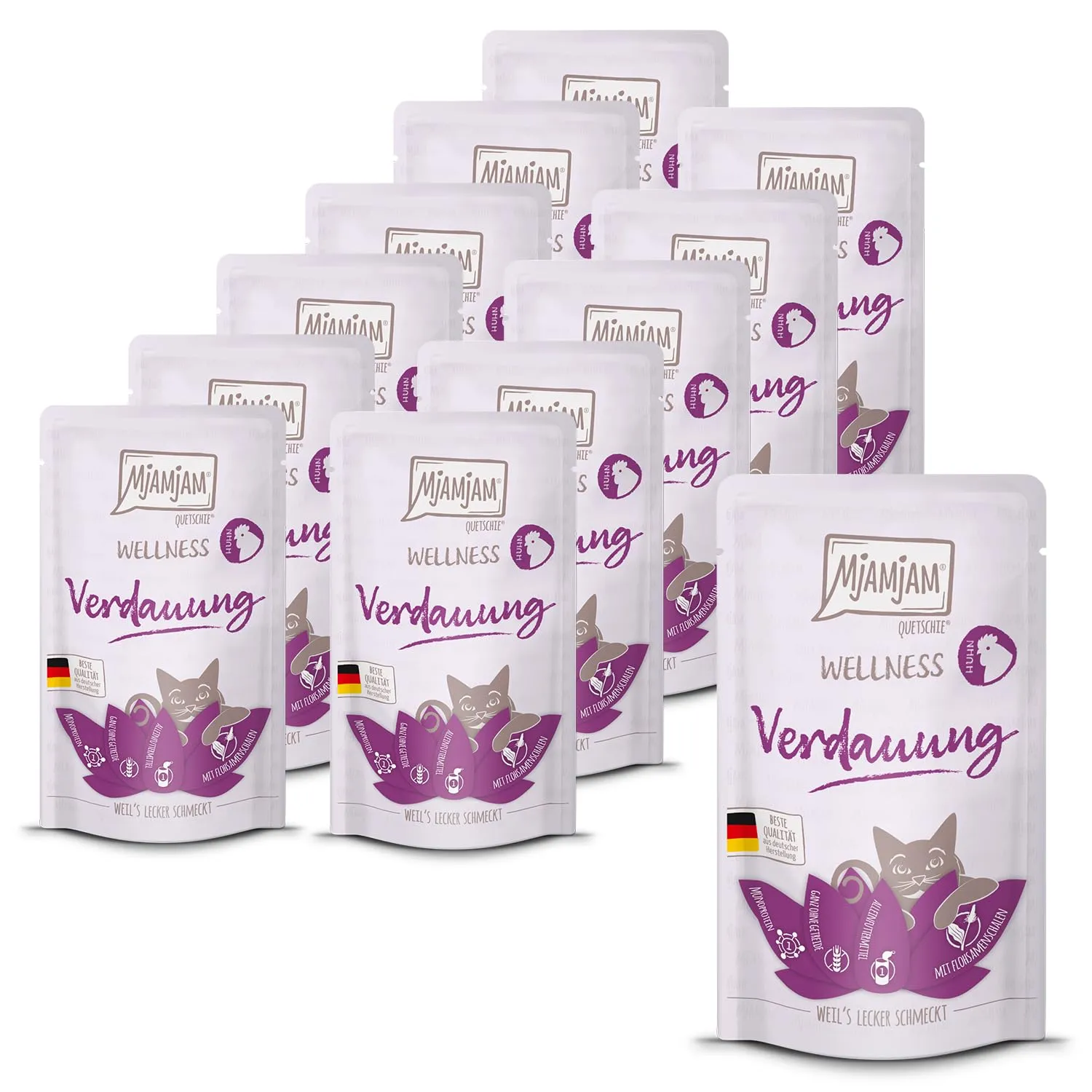 MjAMjAM - Cibo umido premium per gatti - Wellness - Digestion - Pollo, confezione da 12 (12 x 125g), senza cereali - immagine 1