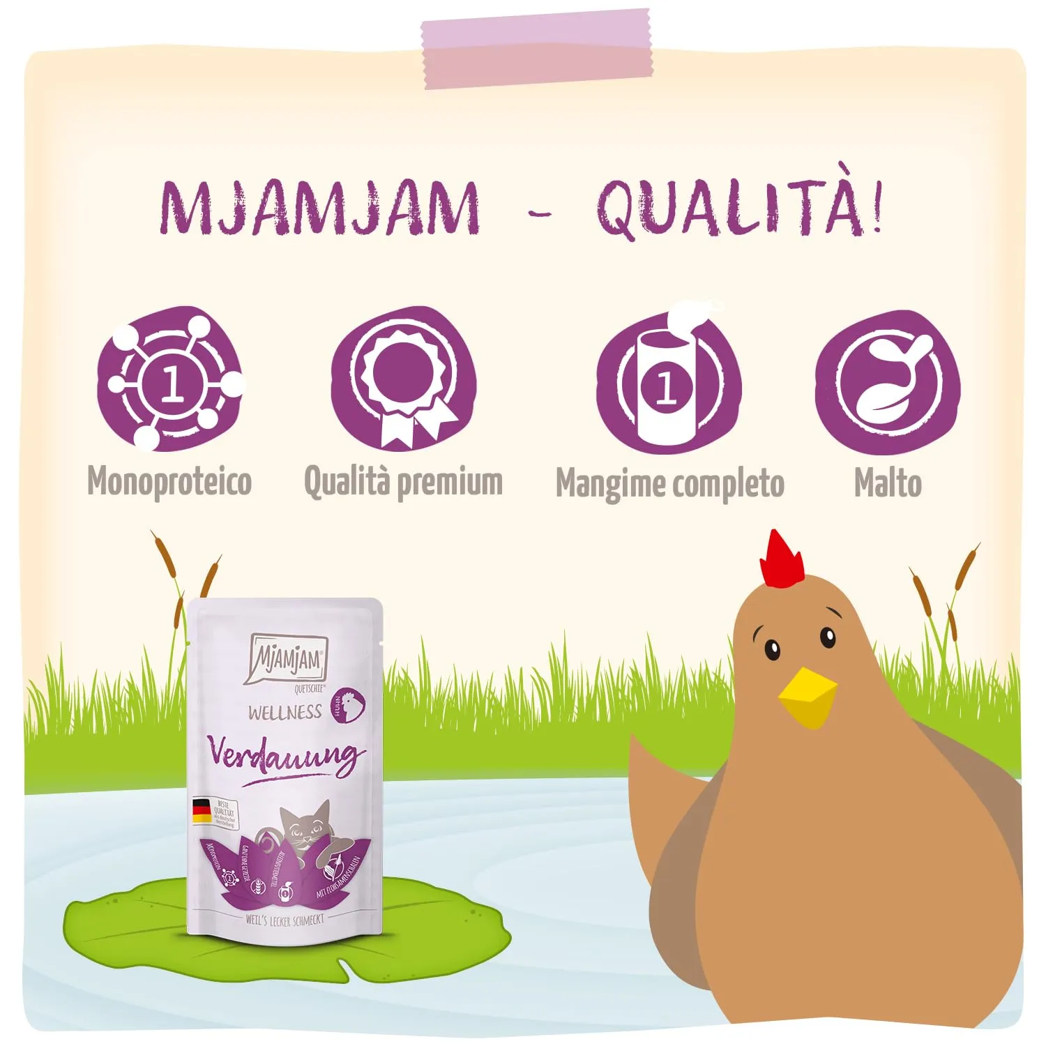 MjAMjAM - Cibo umido premium per gatti - Wellness - Digestion - Pollo, confezione da 12 (12 x 125g), senza cereali - immagine 4