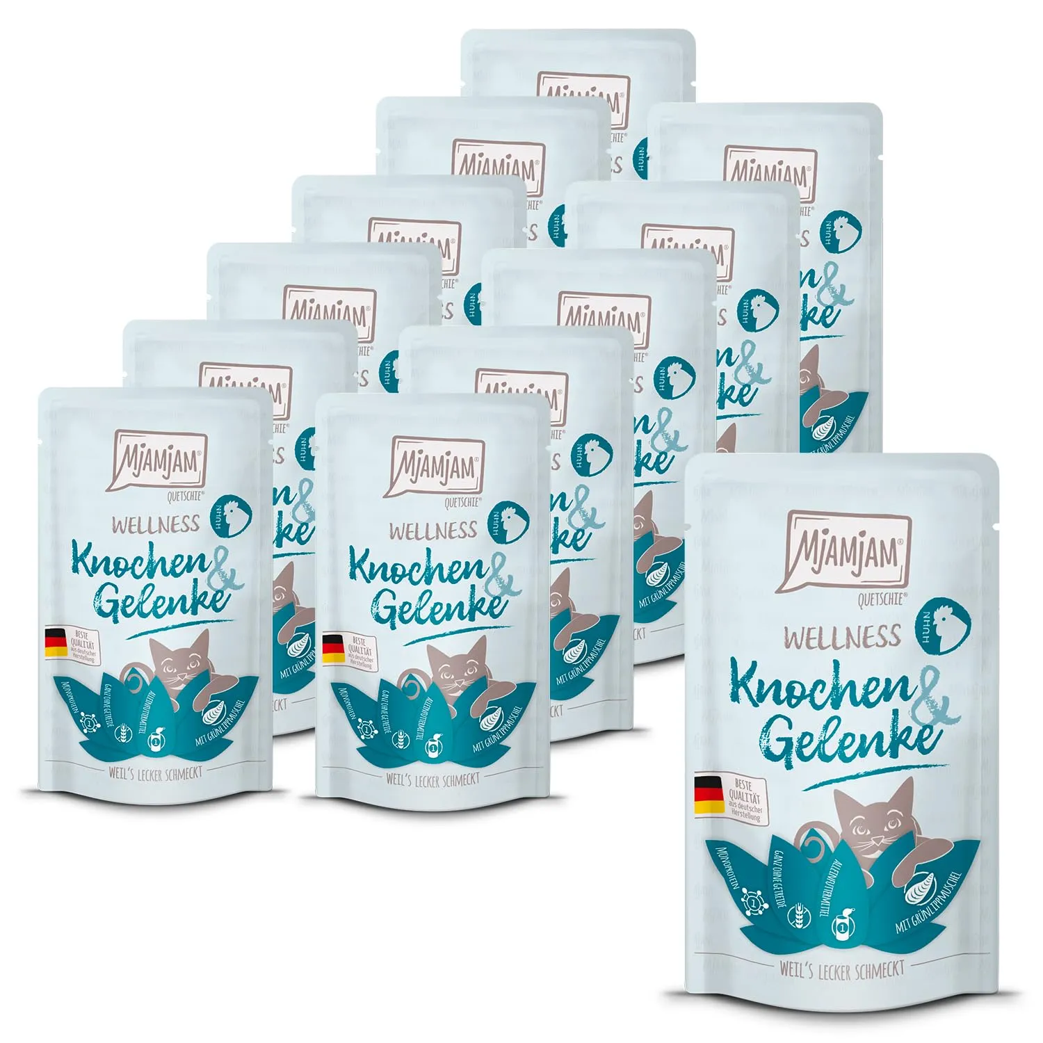 MjAMjAM - Cibo umido premium per gatti - Wellness - Bones & Joints - Pollo, confezione da 12 (12 x 125 g), senza cereali - immagine 1