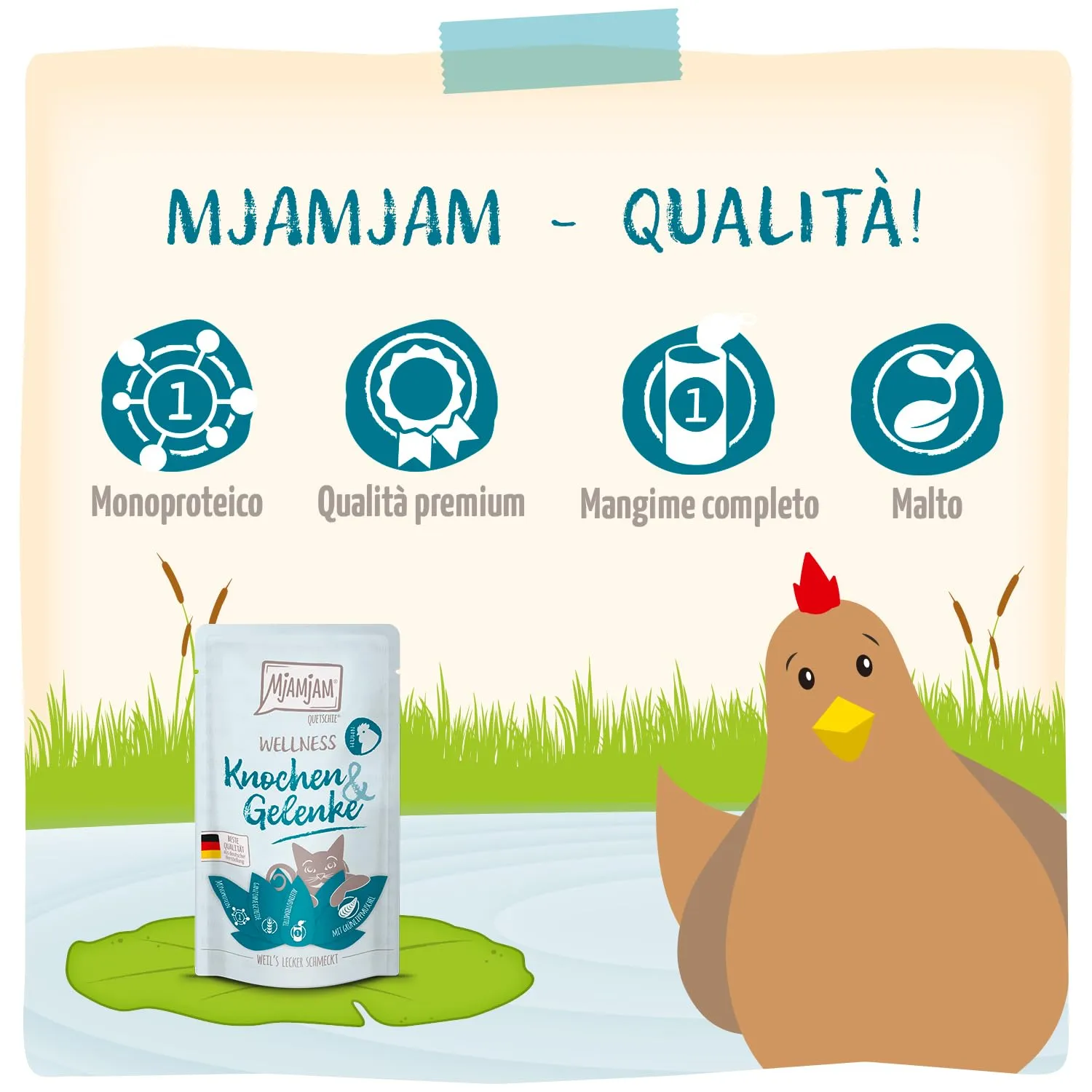 MjAMjAM - Cibo umido premium per gatti - Wellness - Bones & Joints - Pollo, confezione da 12 (12 x 125 g), senza cereali - immagine 4