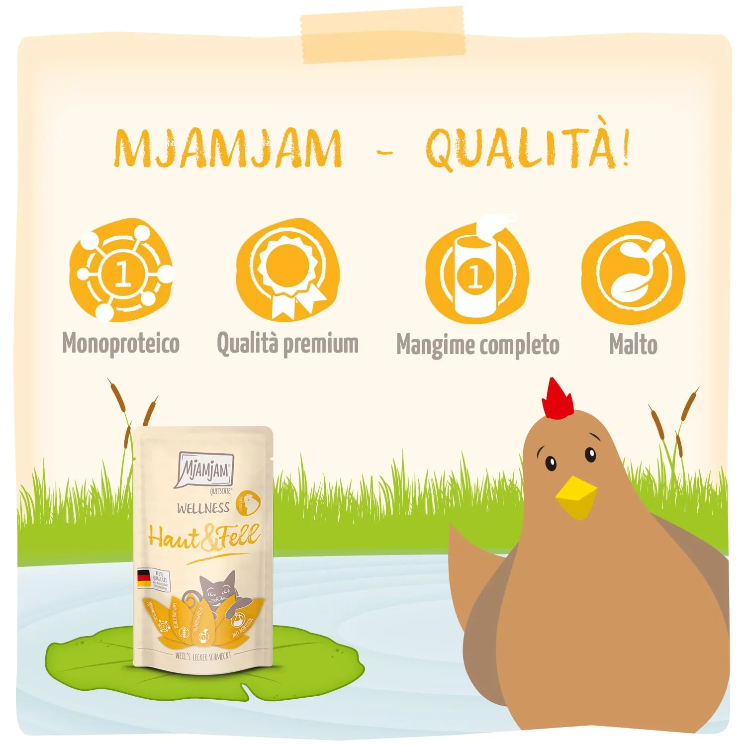 MjAMjAM - Cibo umido premium per gatti - Wellness - Skin & Fur - Pollo, confezione da 12 (12 x 125g), senza cereali - immagine 4