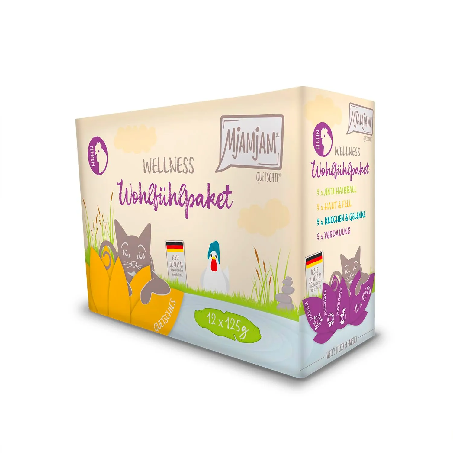 MjAMjAM - Cibo umido premium per gatti - Wellness Wellness Pack pollo, confezione da 12 (12 x 125g), senza cereali con carne extra - immagine 2