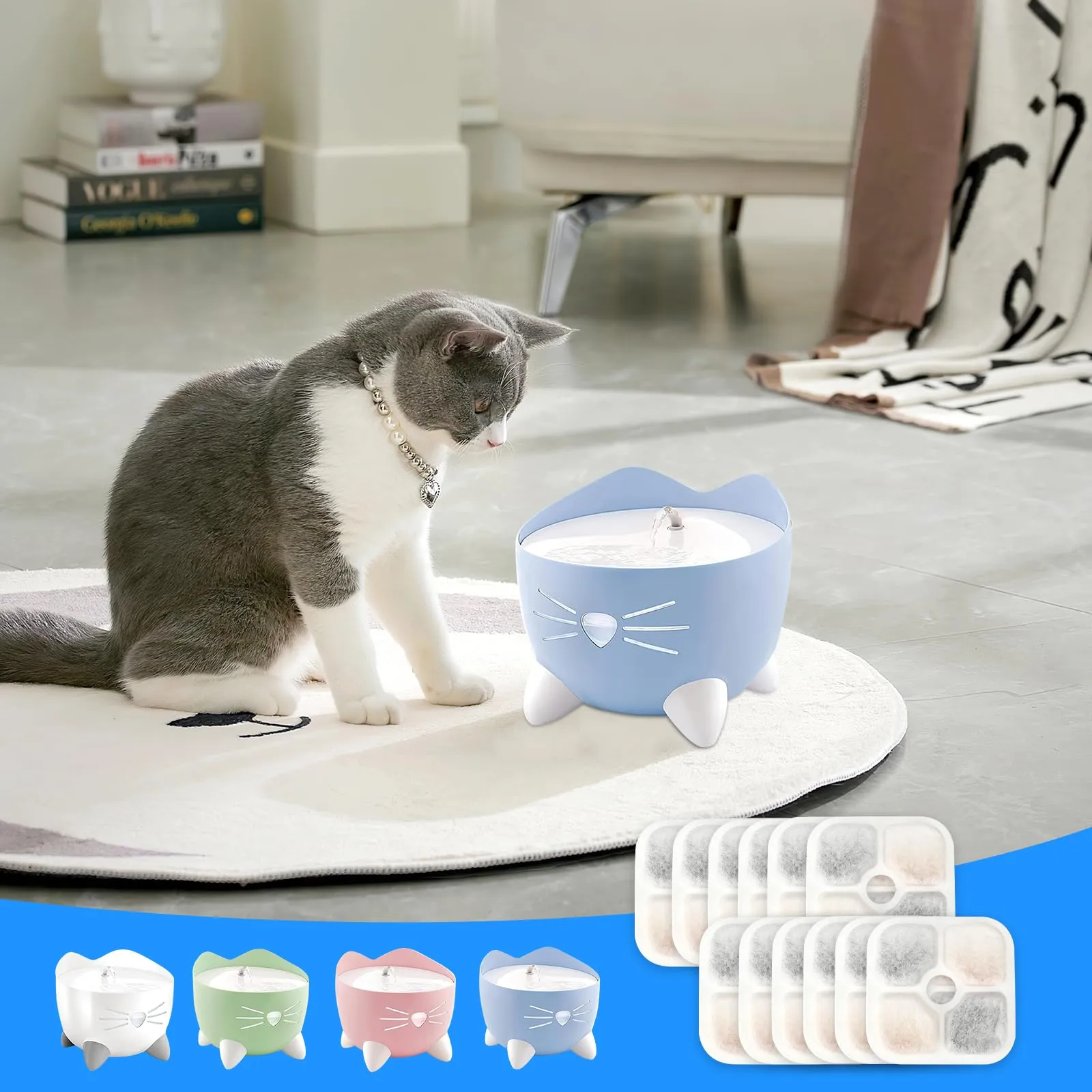 12 Pezzi Filtri Fontanella Per Gatti Filtro Fontanella Per Gatti Carbonio Attivato Sistema De FiltracióN Triple Fontanella Per Gatto Ricambio Fontana Per Gatti Per 2.5l Dispenser Fontana Gatto Cane - immagine 5